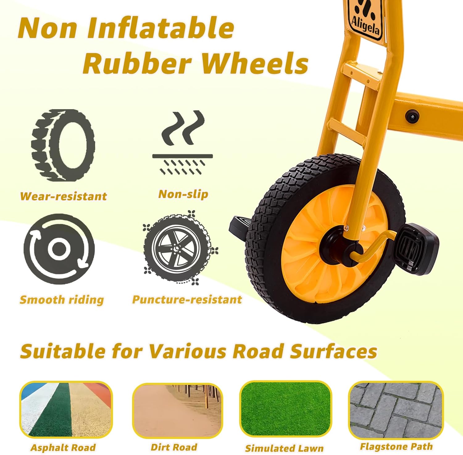 Triciclo Prescolare per Bambini 3-7 Anni, Giallo - immagine 3