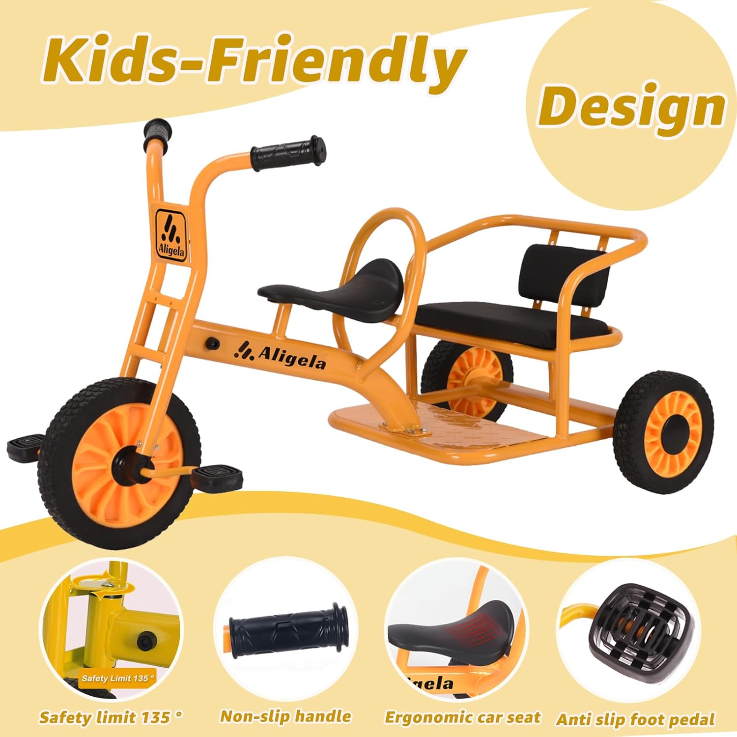 Triciclo Prescolare per Bambini 3-7 Anni, Giallo - immagine 4