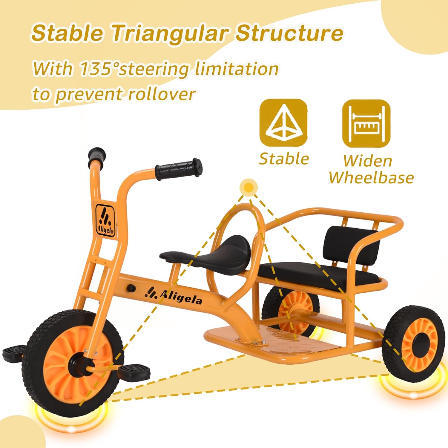 Triciclo Prescolare per Bambini 3-7 Anni, Giallo - immagine 5