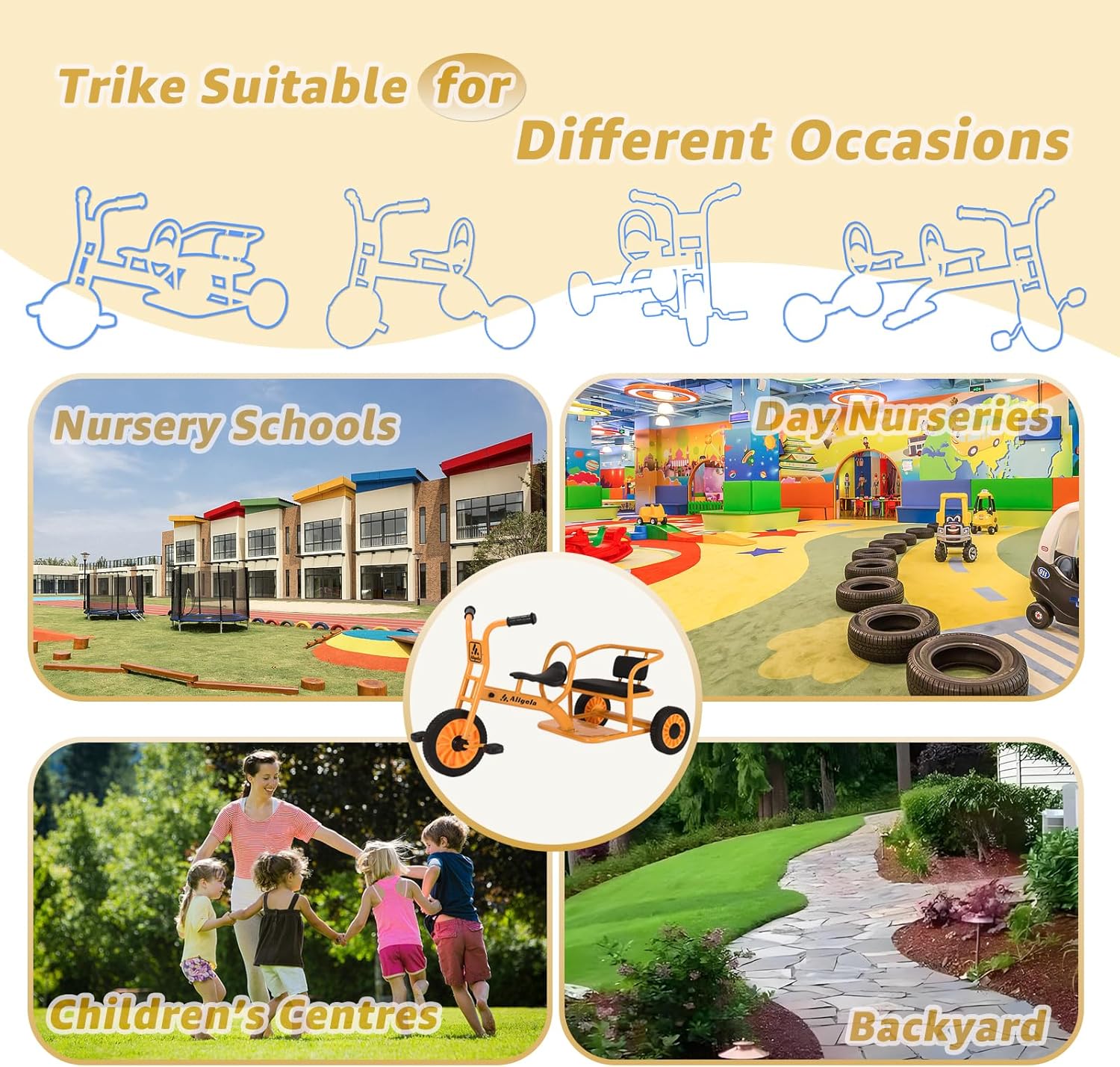 Triciclo Prescolare per Bambini 3-7 Anni, Giallo - immagine 6