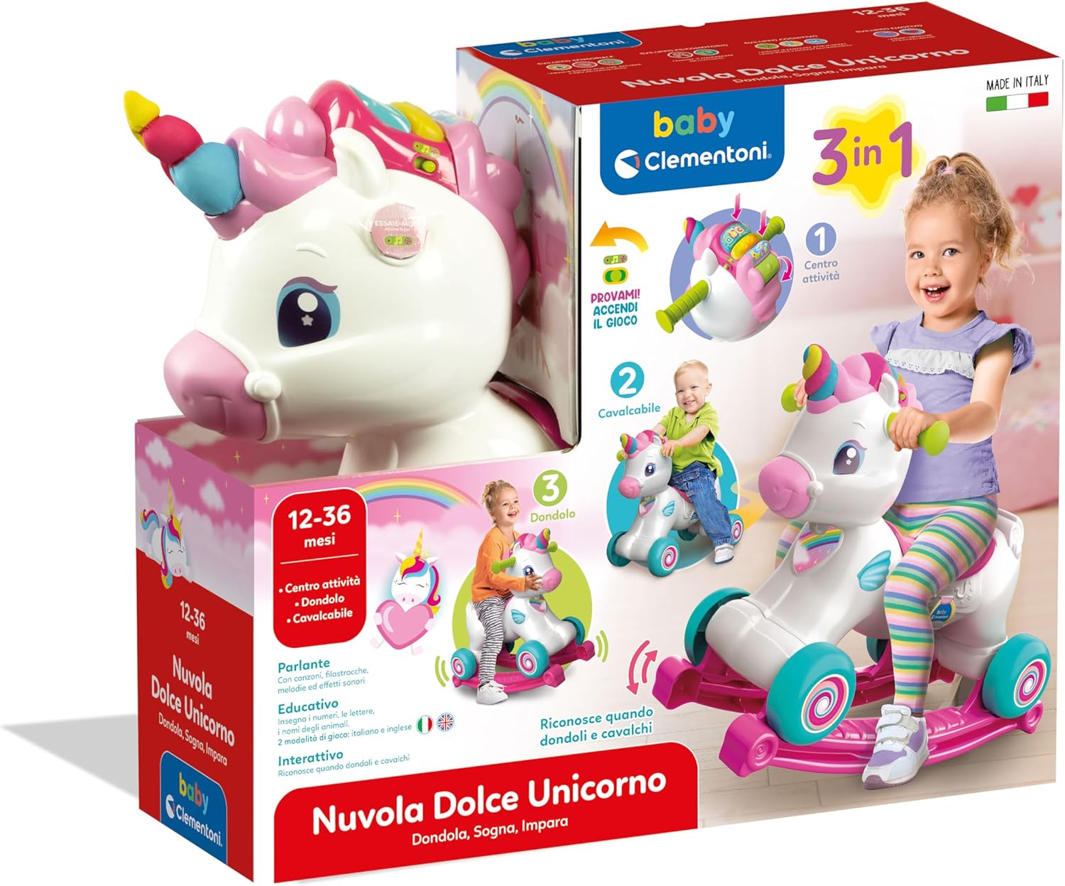 Baby Clementoni Nuvola Dolce Unicorno - Ride On 3 in 1 - immagine 2