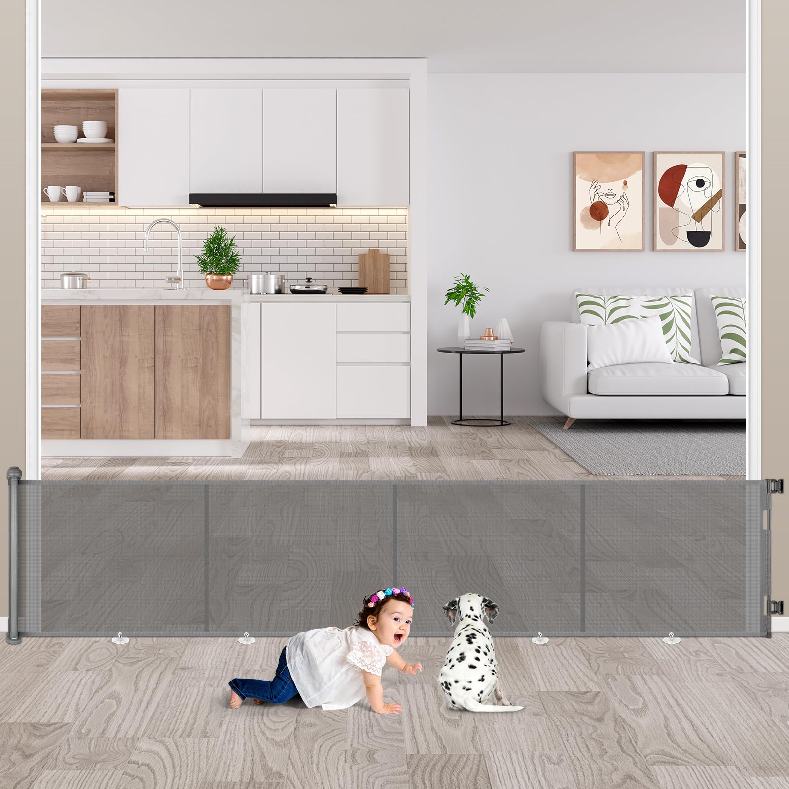 Cancelletto per Cani Estensibile 0-500 cm, Grigio