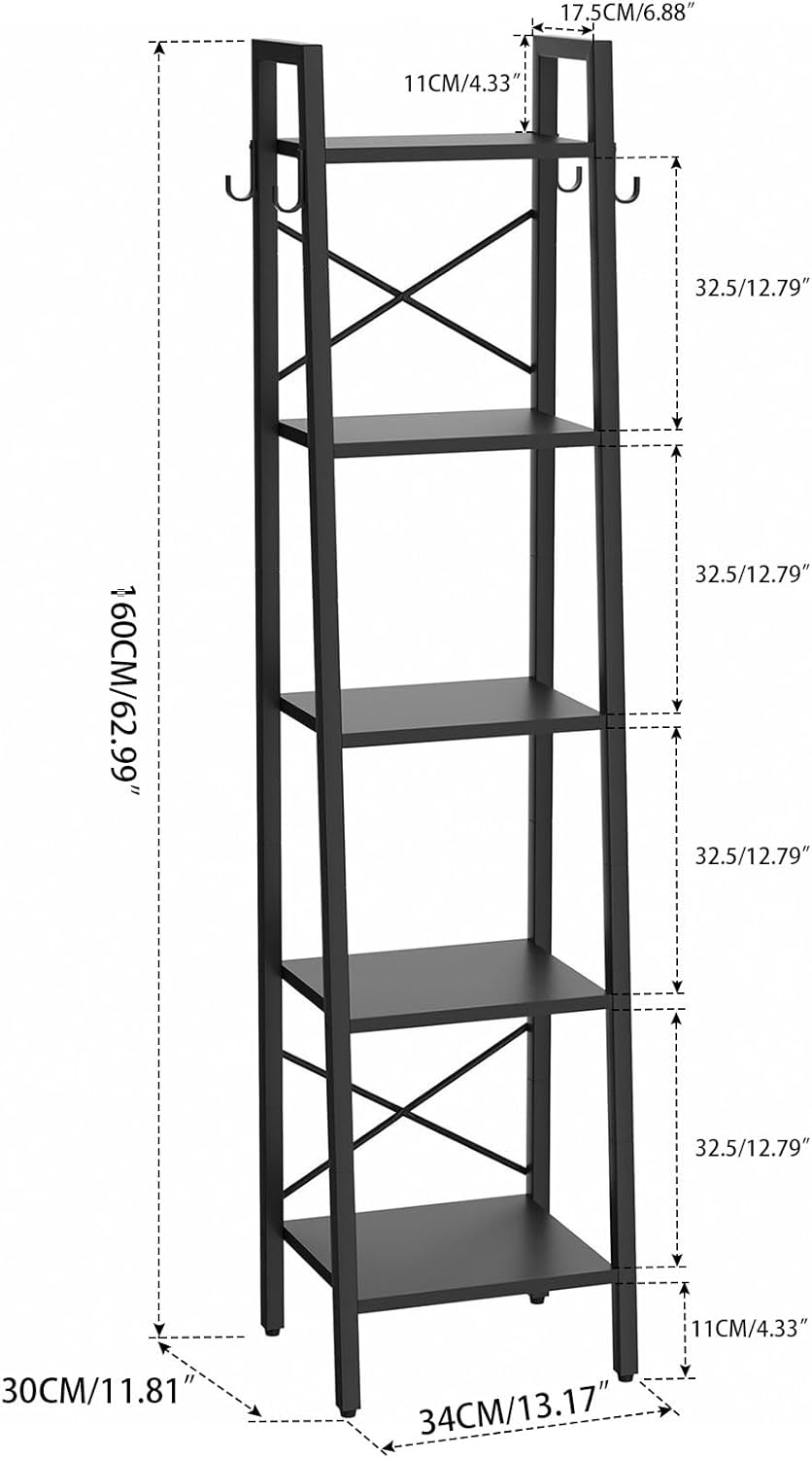 Ymyny Scaffale a Scala 160CM con 4 Ganci, Nero - immagine 2