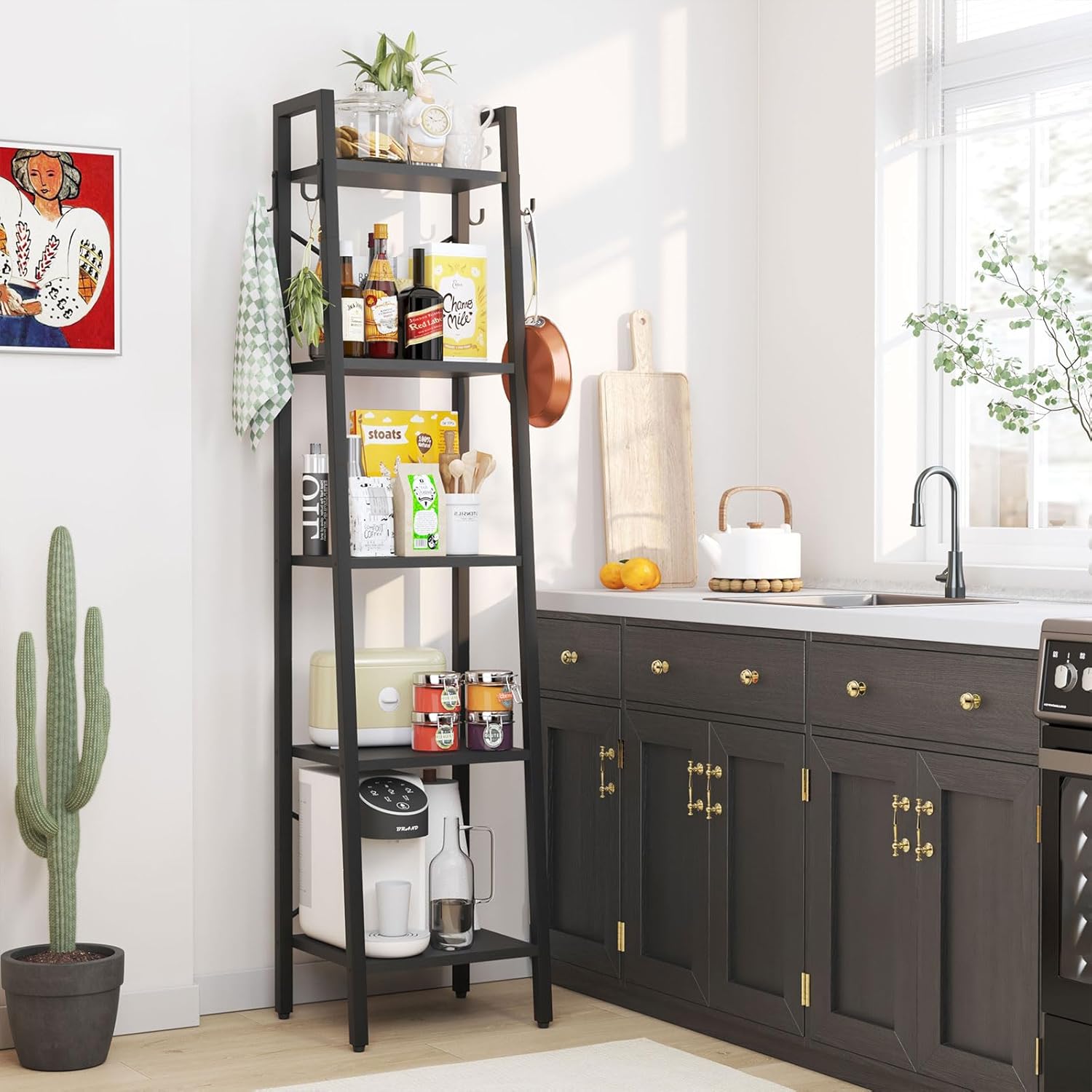 Ymyny Scaffale a Scala 160CM con 4 Ganci, Nero - immagine 4