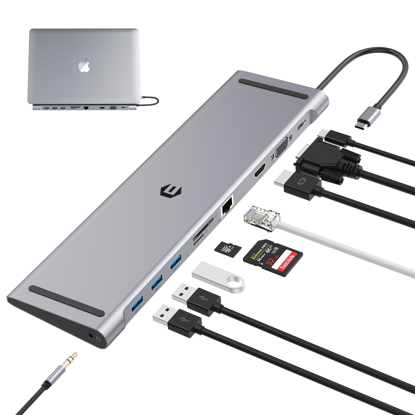 Adattatore Docking Station USB-C 10 in 1 Triplo Display