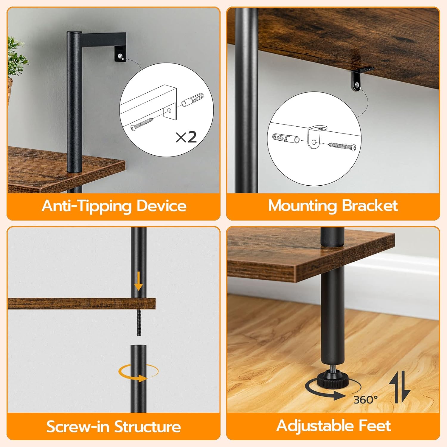 Hoobro Scaffale a Scala 6 Ripiani, Marrone Vintage - immagine 5