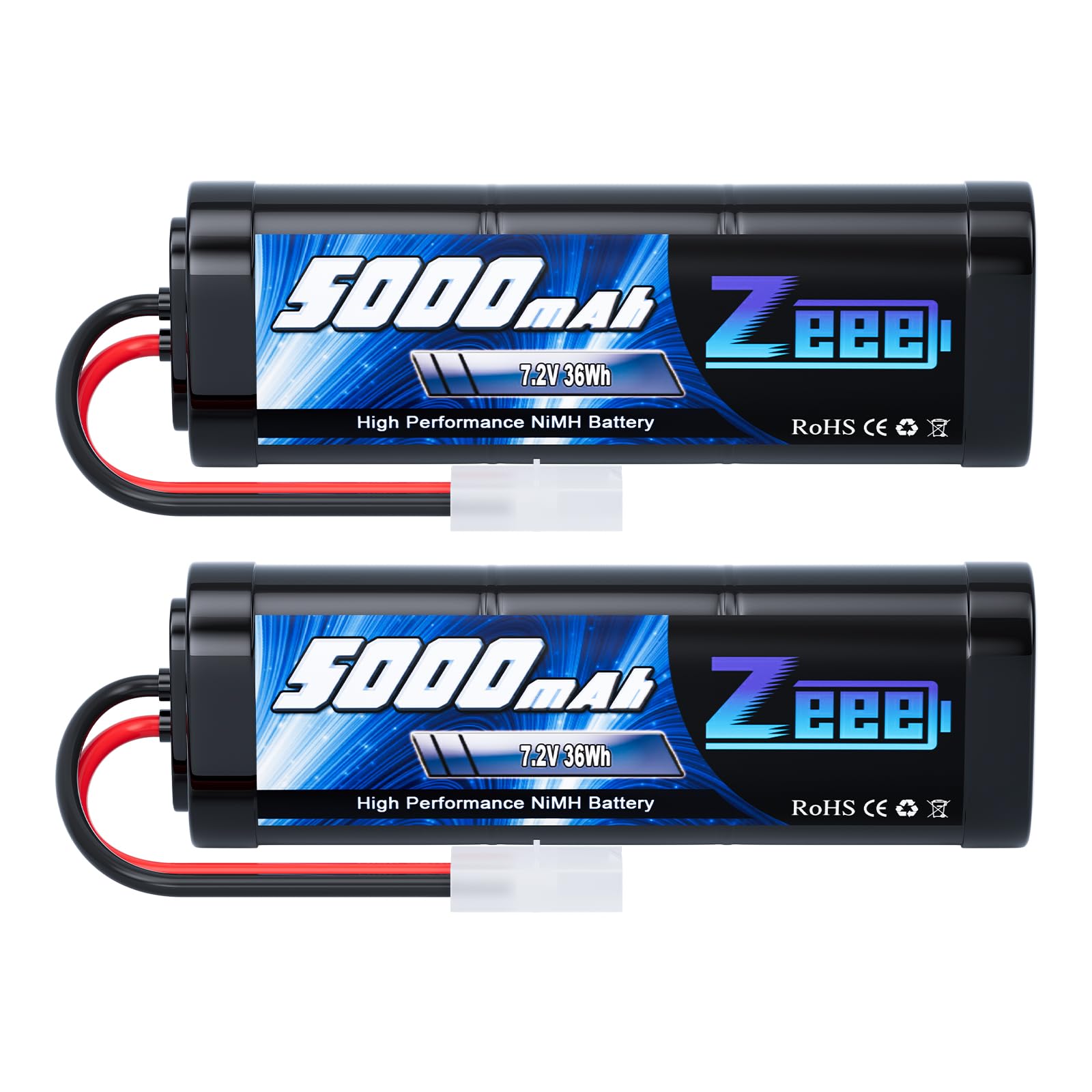 Zeee 2x Batteria NiMH RC 7.2V 5000mAh con TAMIYA Plug