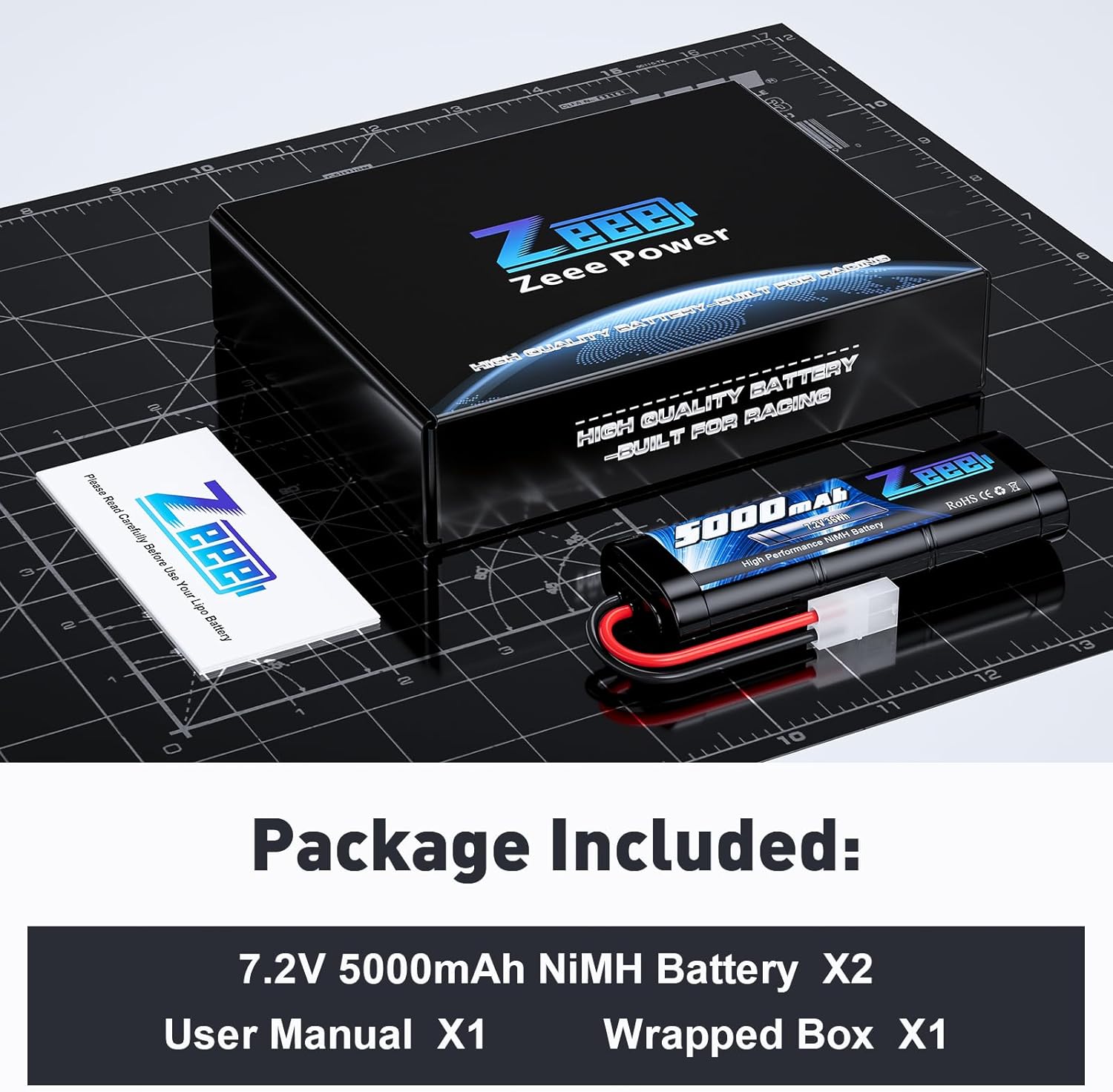 Zeee 2x Batteria NiMH RC 7.2V 5000mAh con TAMIYA Plug - immagine 6