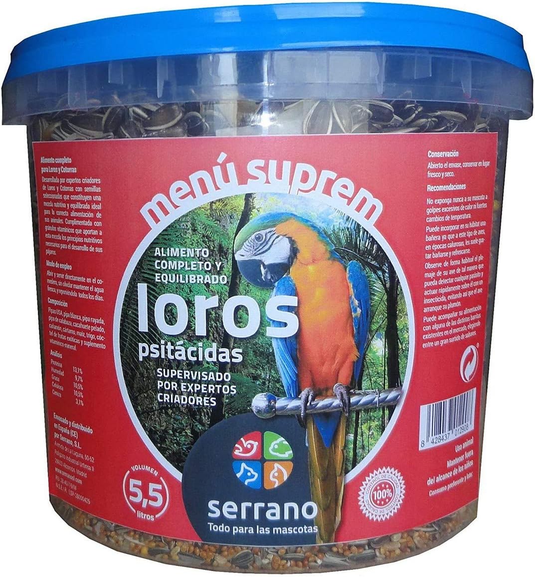 Serrano a-02305 Cubo 5,5 L Suprem Pappagalli – 3 kg