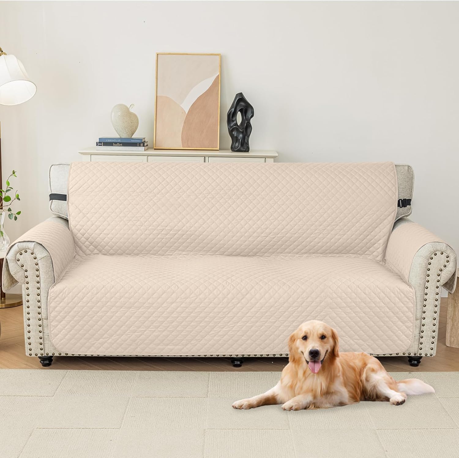 Copridivano Impermeabile 3 Posti Trapuntato, Beige - immagine 2