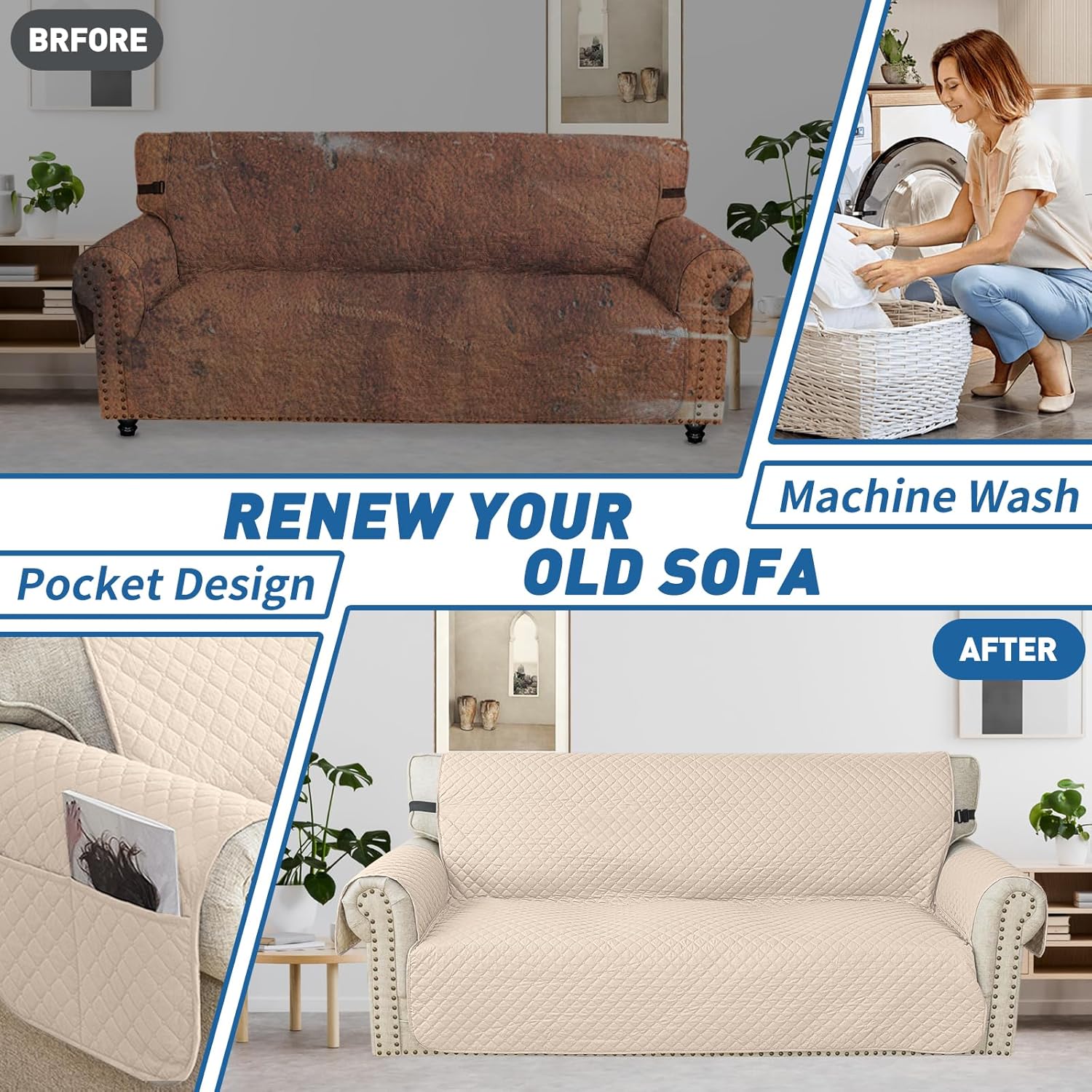 Copridivano Impermeabile 3 Posti Trapuntato, Beige - immagine 6