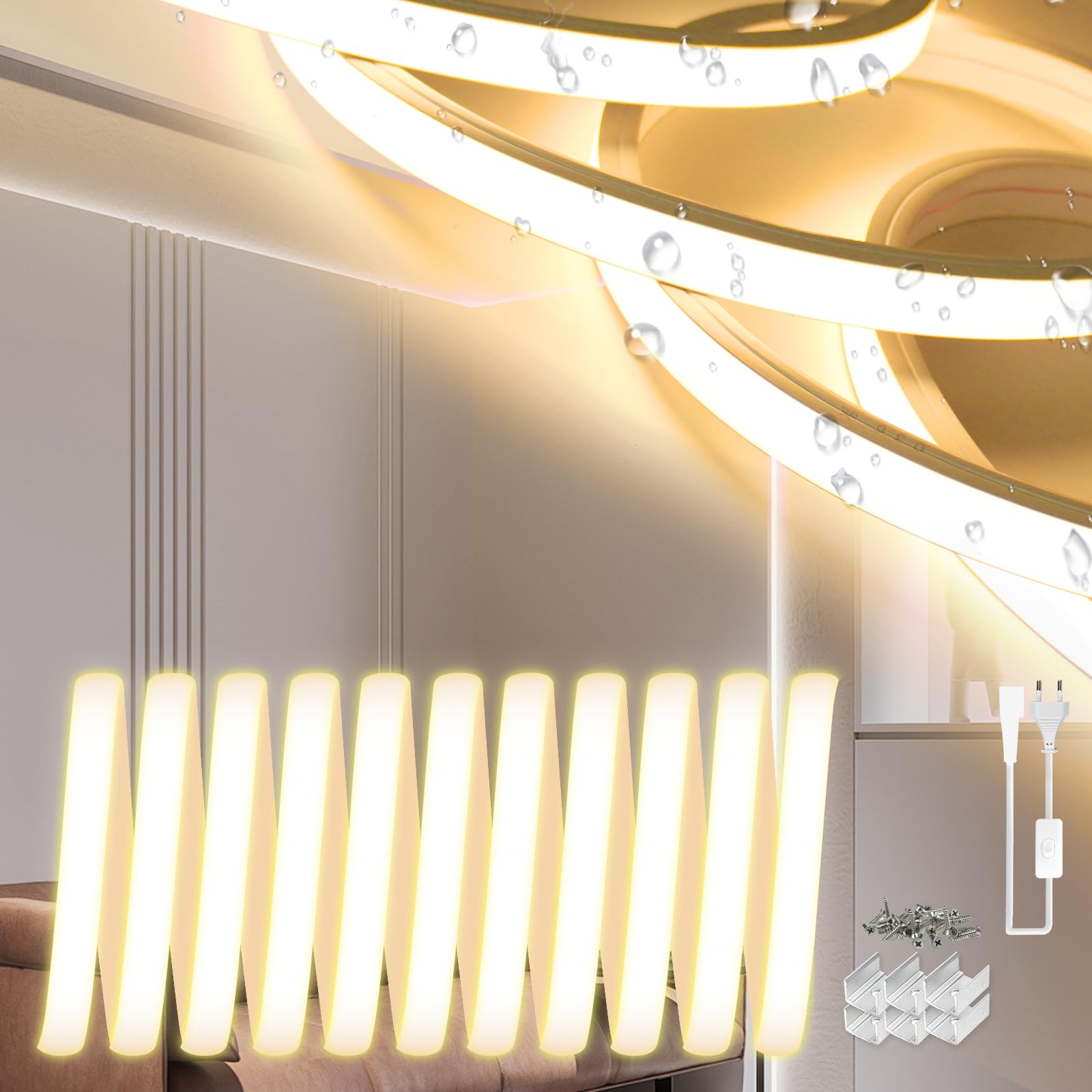 SUCIKORIO Striscia LED Neon 10m 220V IP65, Luce Calda