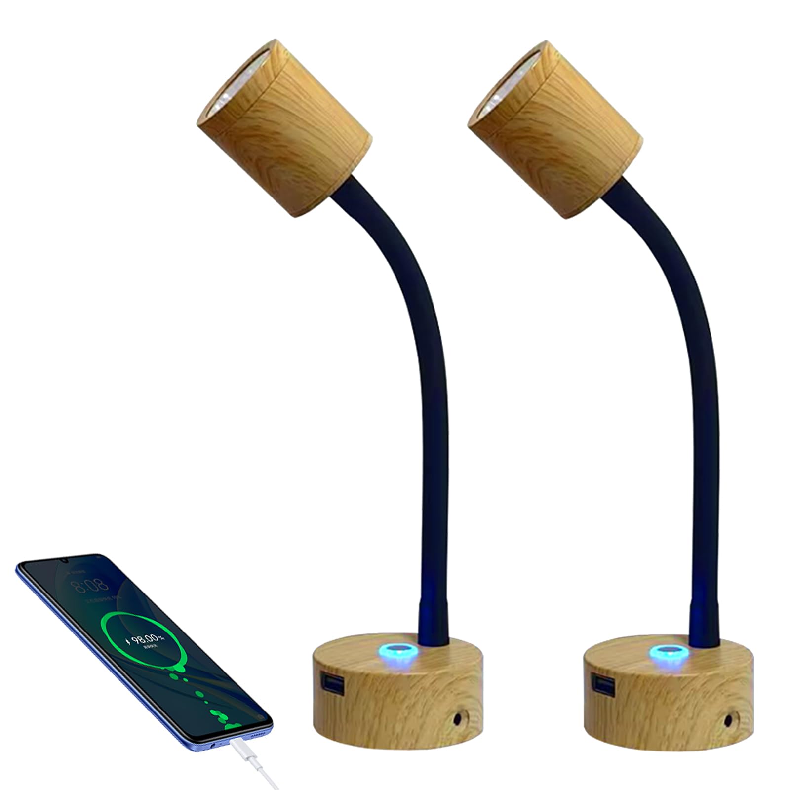 TWSOUL Lampada da Lettura LED 12V con USB (2 pz)