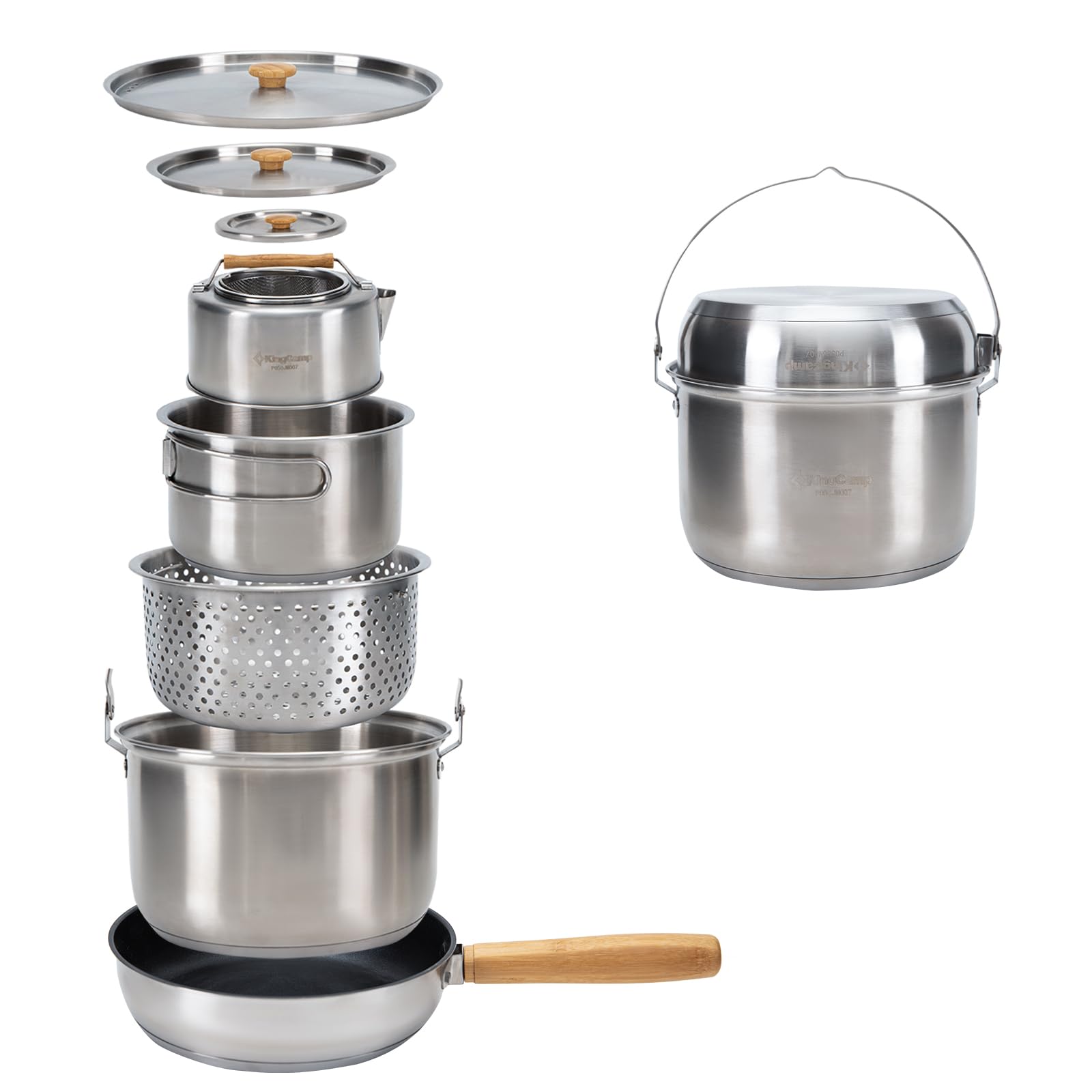 KingCamp Set di pentole da campeggio in acciaio inox, per fornelli da campeggio