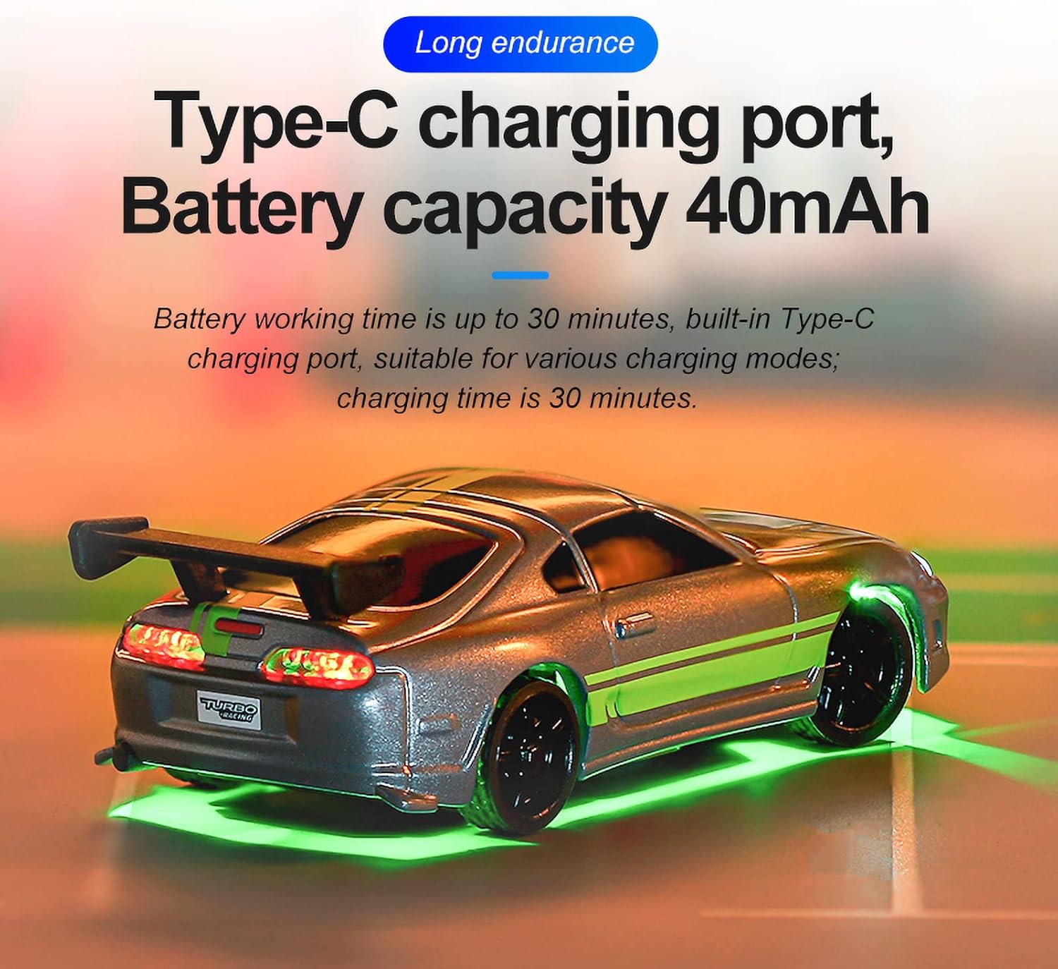 FLYCOLOR Turbo - Mini RC Auto 1/76 Scala, Grigio - immagine 2