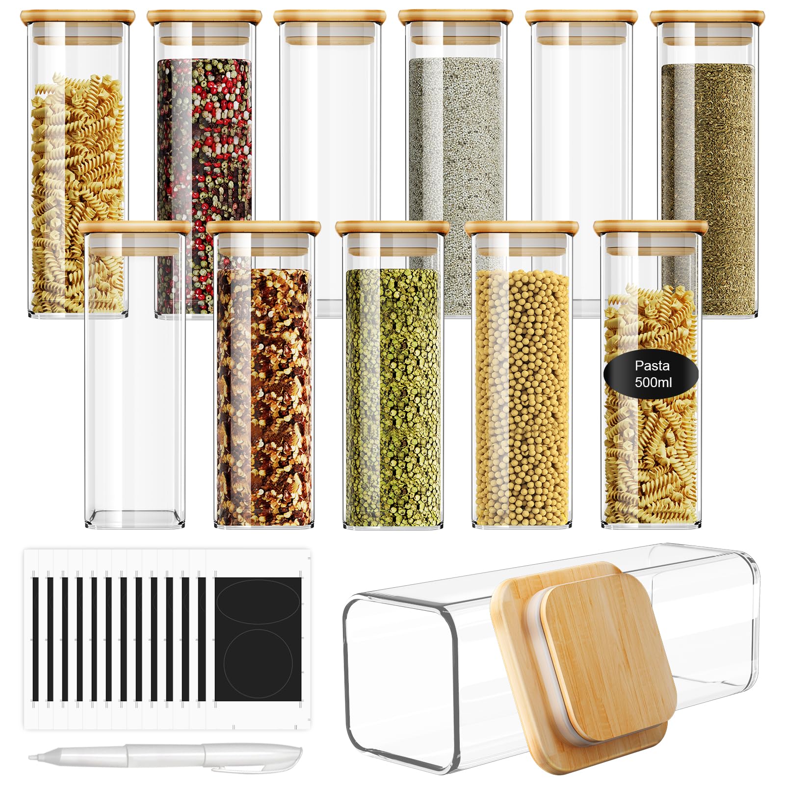 Finew Set 12 Barattoli Spezie Rettangolari 500ml