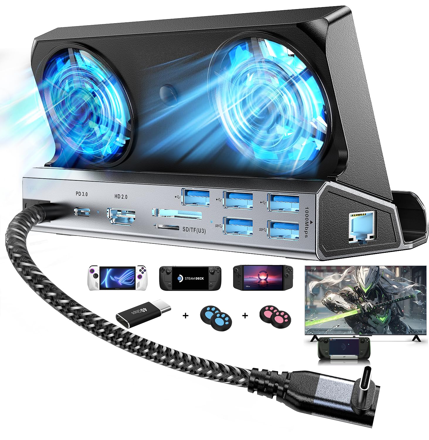 Dual Cooling Fans 10-in-1 Steam Deck Docking Station