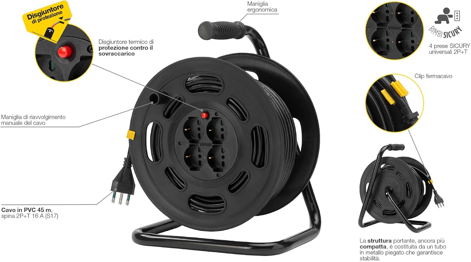 Vimar 0P32733 Avvolgicavo 2P+T 16A 230V - immagine 4