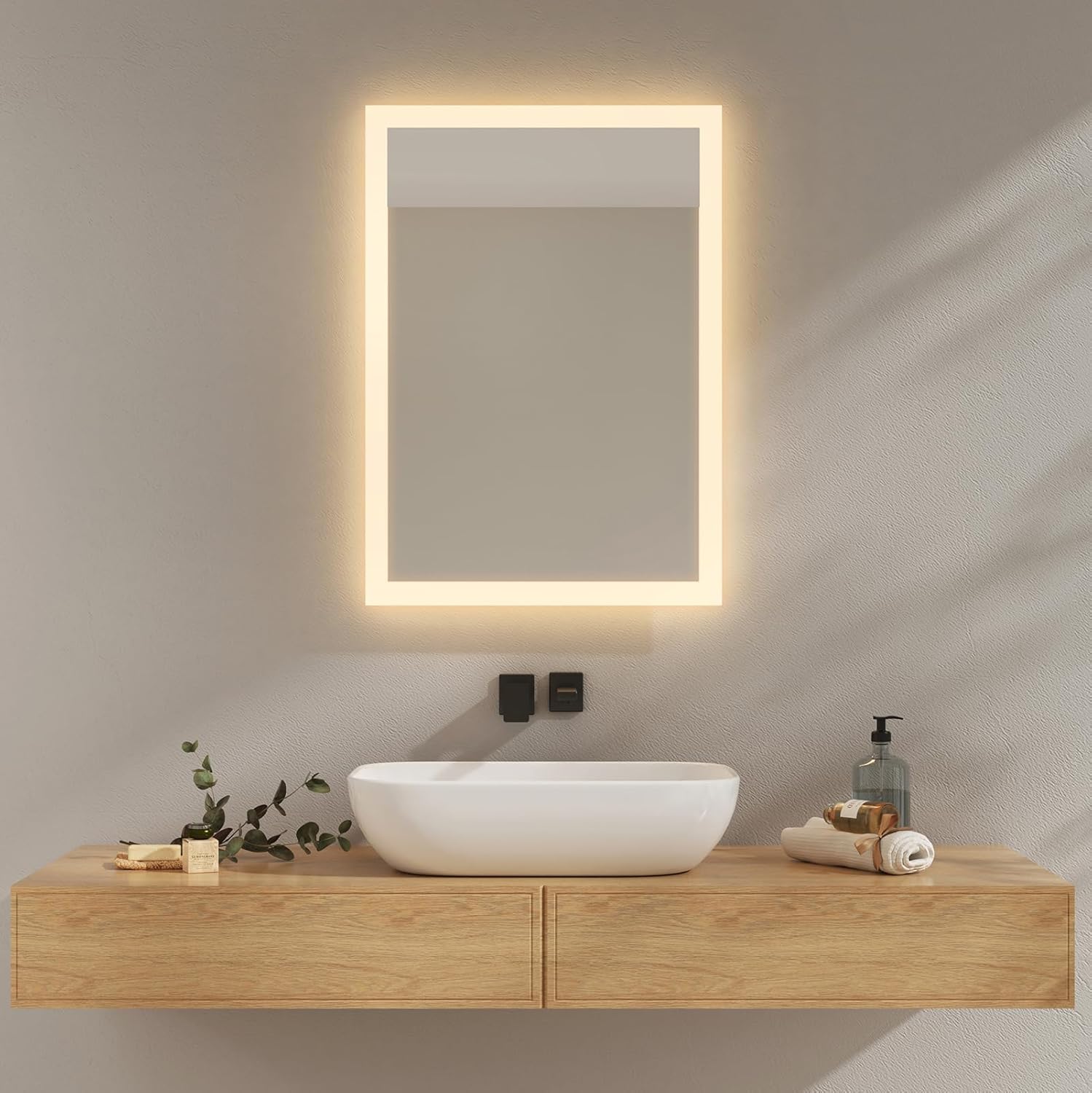 Emke Specchio Bagno Illuminato 70x50cm, Bianco Caldo