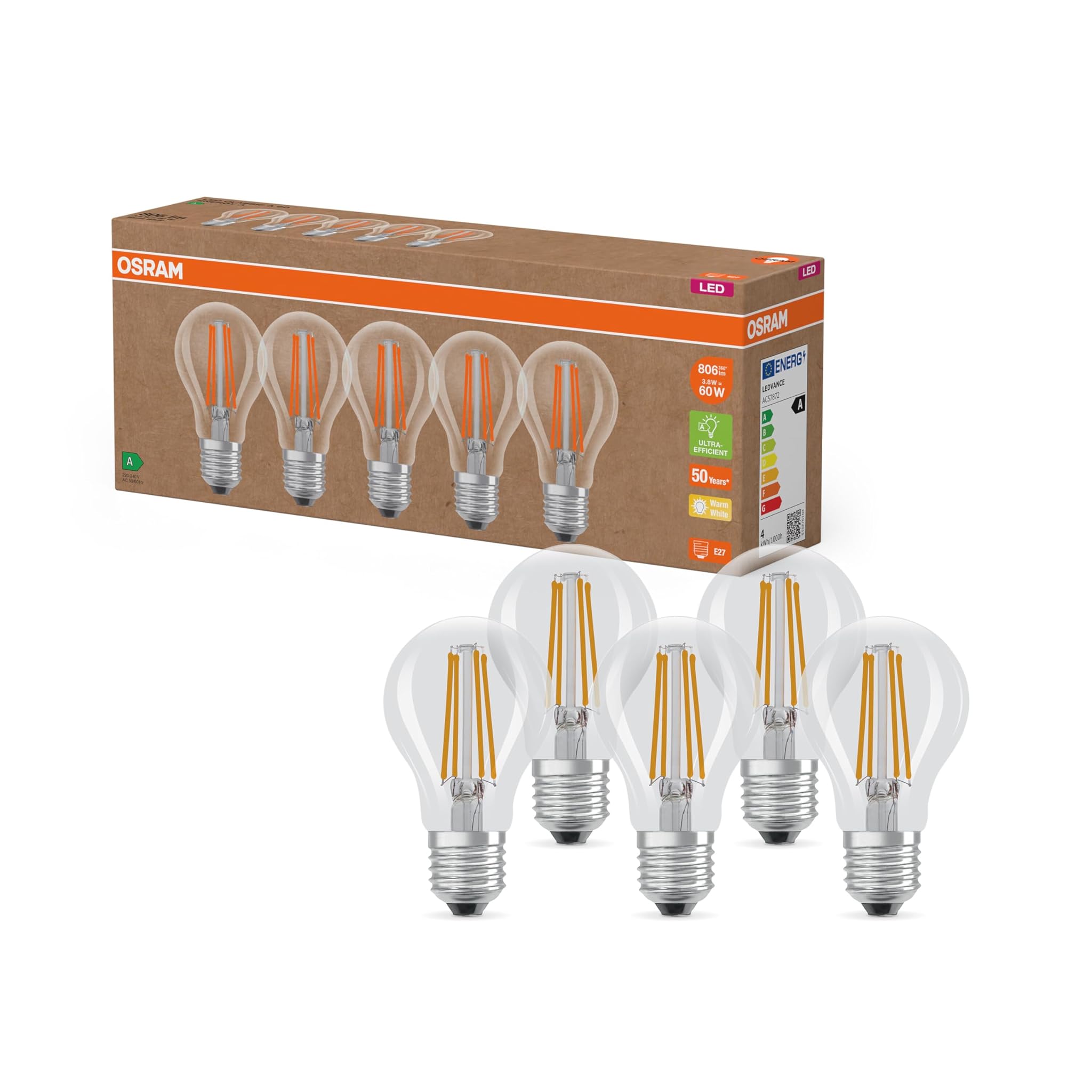 Osram Lampade LED Alta Efficienza A - Confezione 5 Lampadine