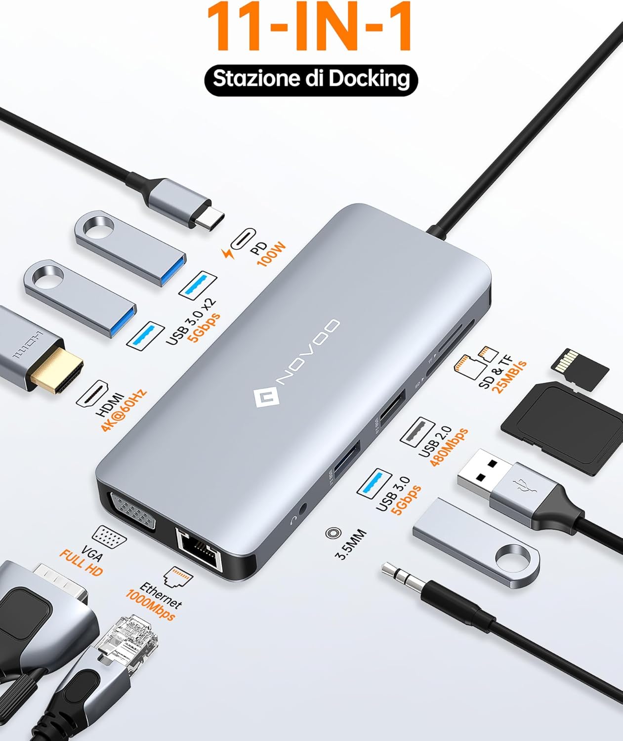 Novoo Docking Station USB-C 11 in 1 - immagine 2