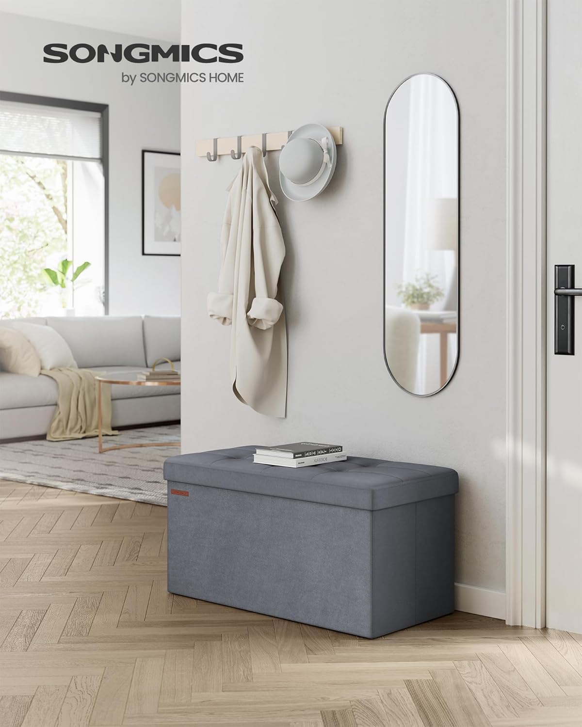 Songmics Pouf Pieghevole Velluto con 2 Contenitori - immagine 2