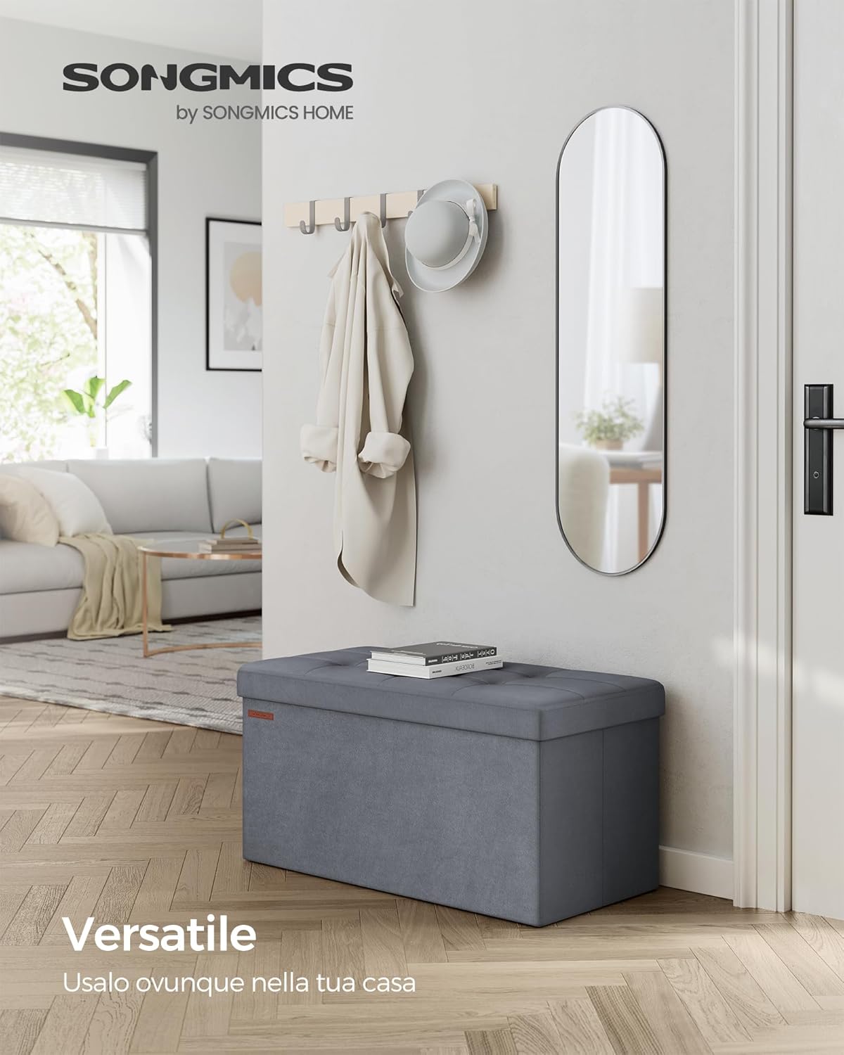 Songmics Pouf Pieghevole Velluto con 2 Contenitori - immagine 4