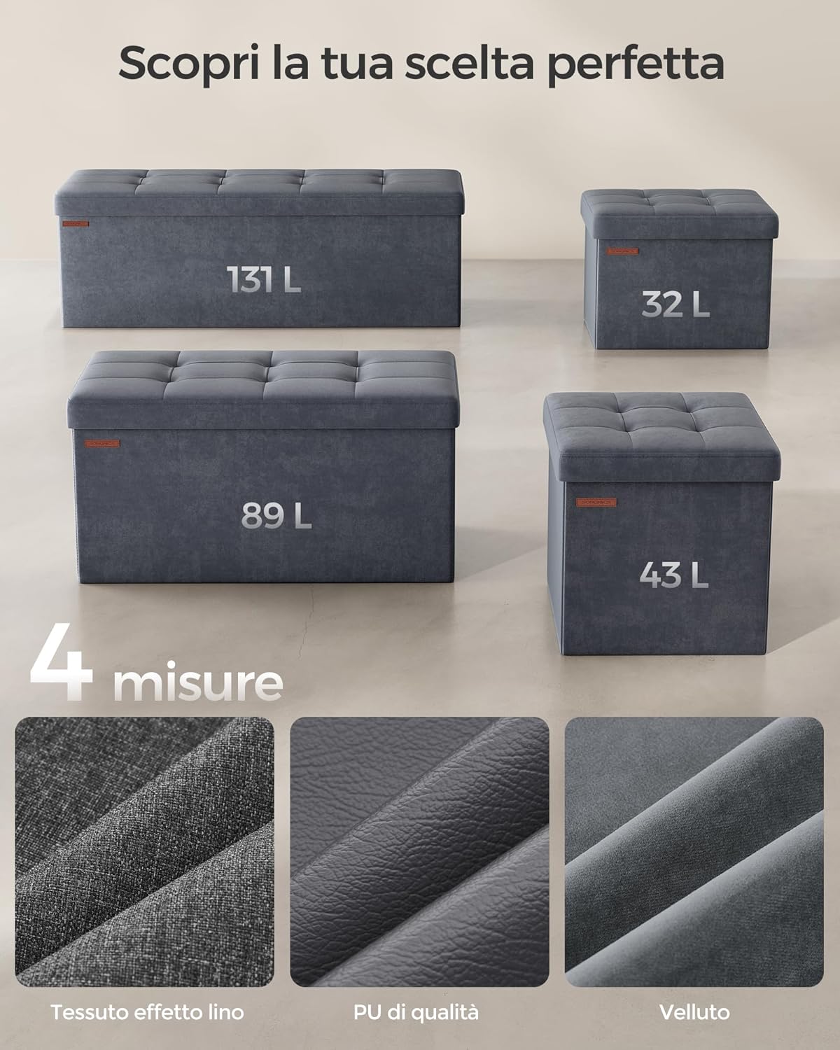 Songmics Pouf Pieghevole Velluto con 2 Contenitori - immagine 7