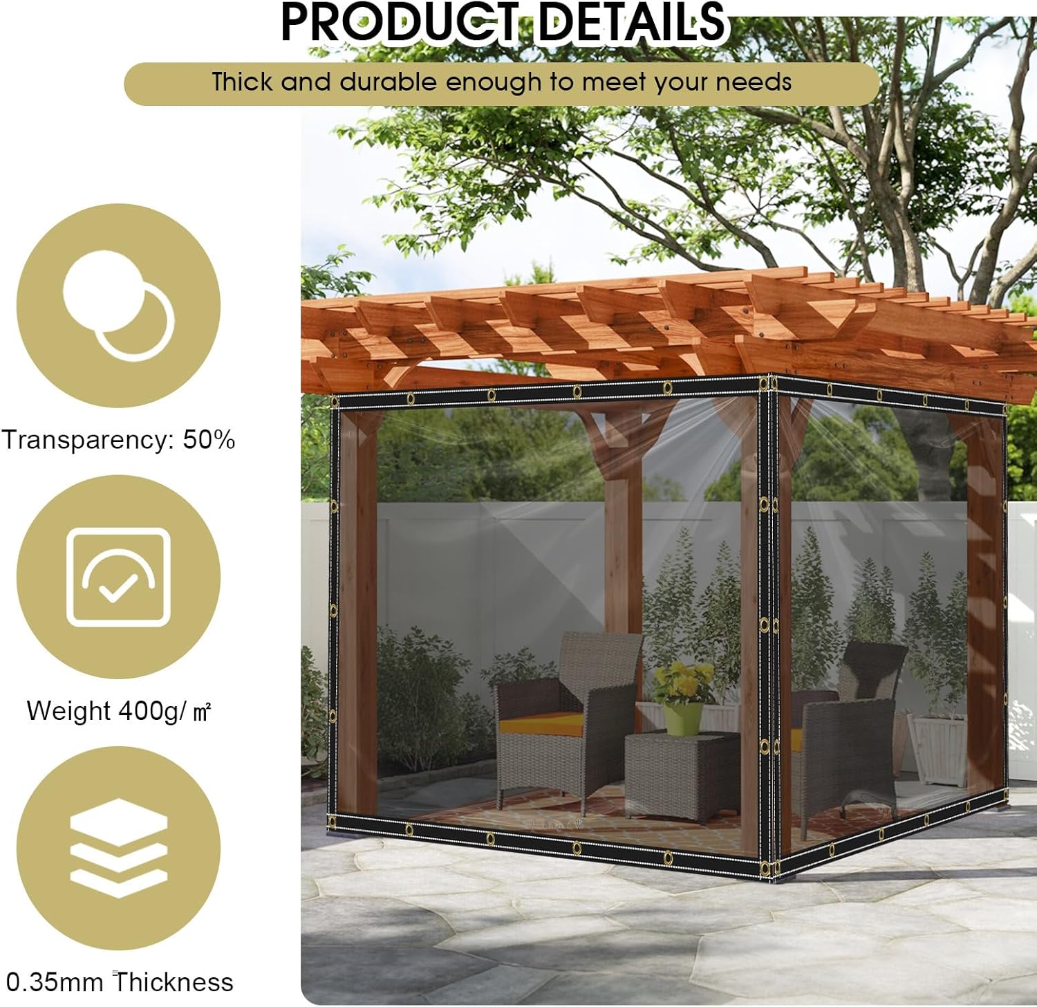 Telone Trasparente Grigio con Occhielli 4x6m, 400 g/m² - immagine 3