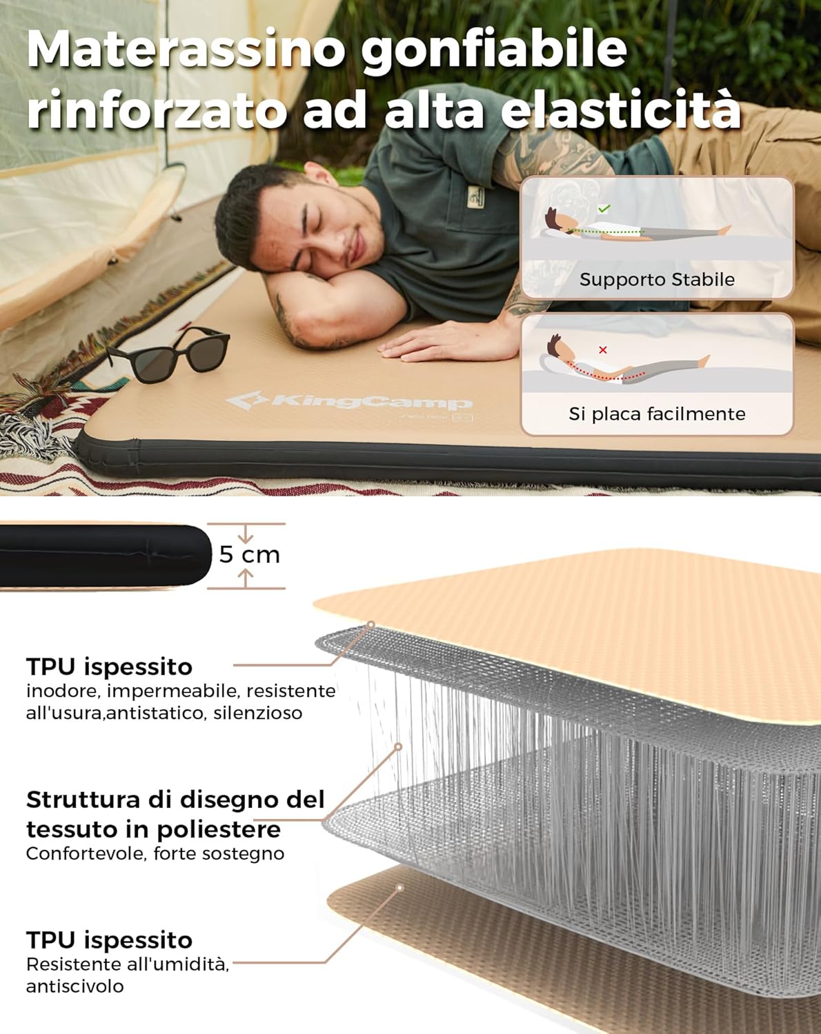 Kingcamp Materassino da Campeggio Gonfiabile 110cm - immagine 2