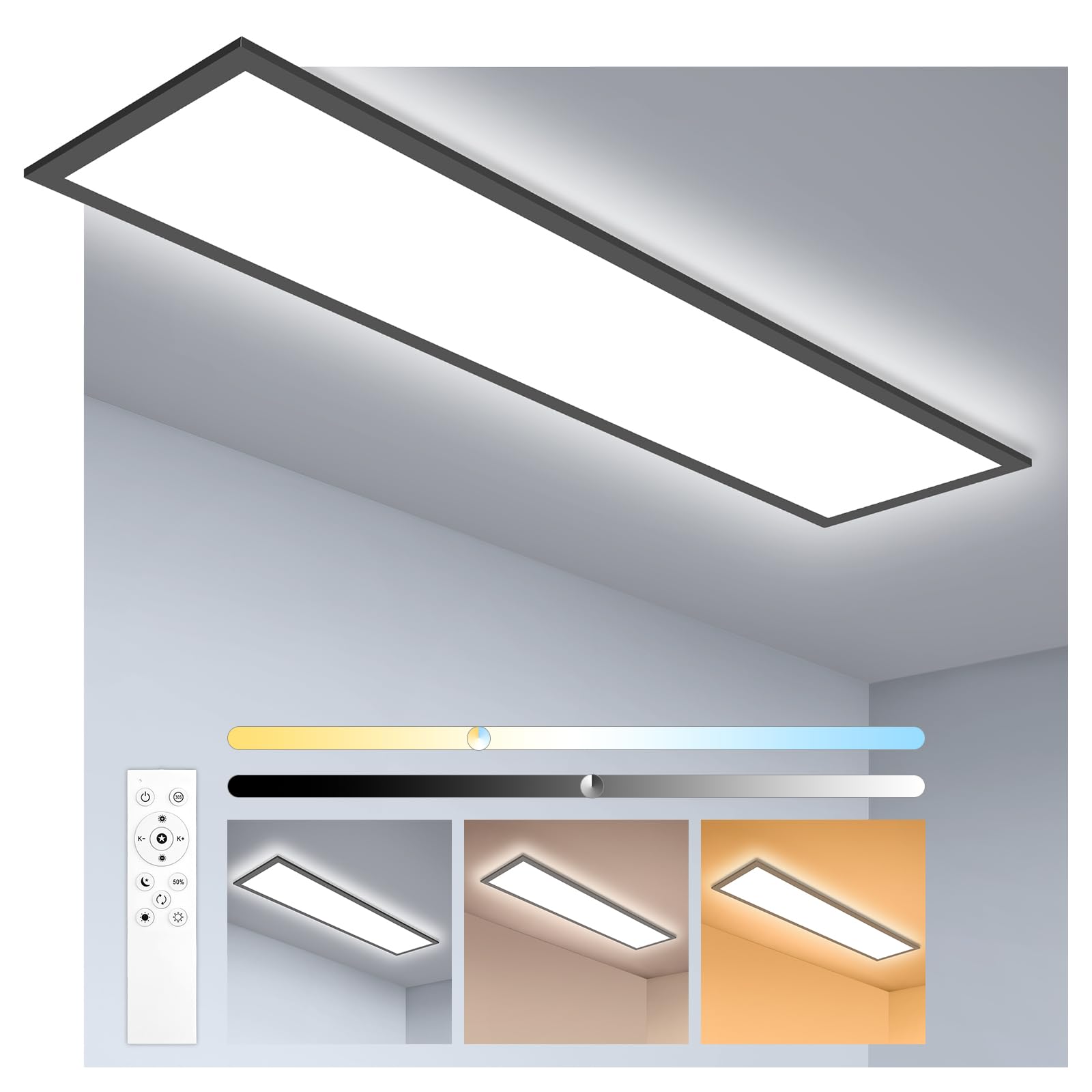 Oraymin Plafoniera a Pannello LED Dimmerabile 120x30cm, Nero