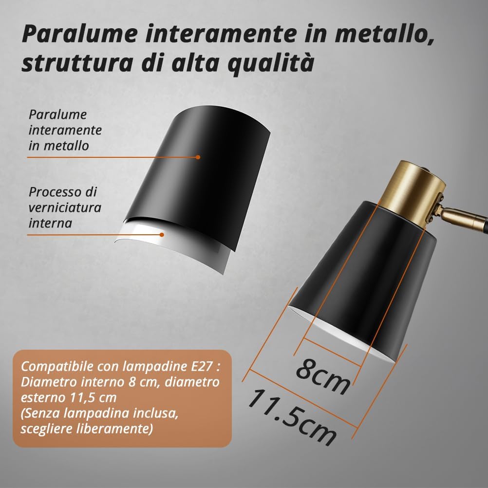 OUSFOT Lampada da Terra Vintage E27 146cm, Nera - immagine 2