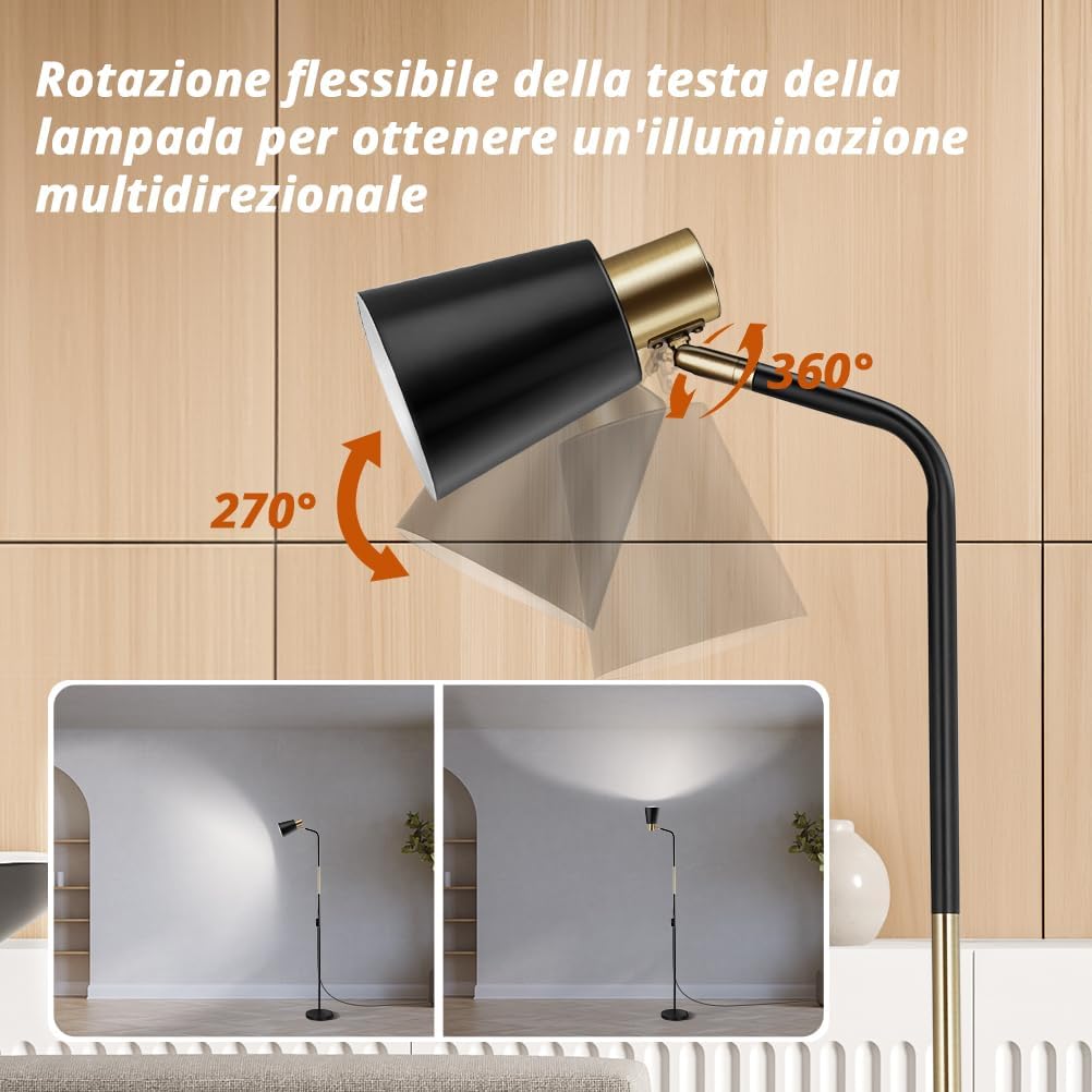 OUSFOT Lampada da Terra Vintage E27 146cm, Nera - immagine 4