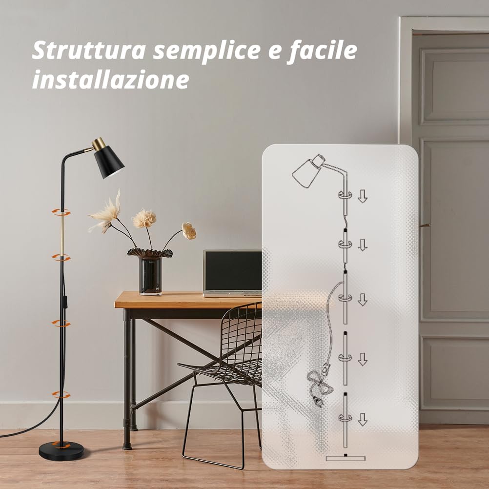 OUSFOT Lampada da Terra Vintage E27 146cm, Nera - immagine 5