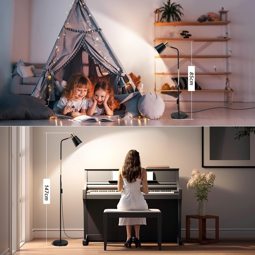 OUSFOT Lampada da Terra Vintage E27 146cm, Nera - immagine 6