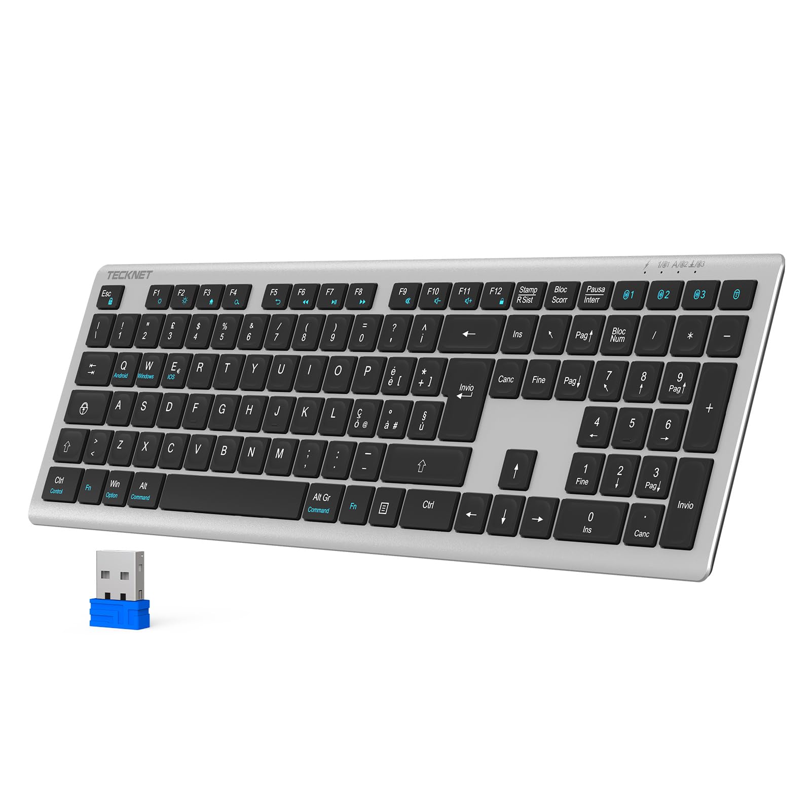 Tecknet Tastiera Wireless Bluetooth Full-Size, Layout Italiano