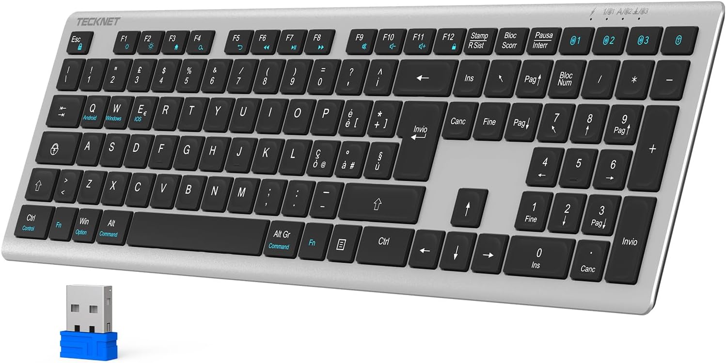 Tecknet Tastiera Wireless Bluetooth Full-Size, Layout Italiano - immagine 1