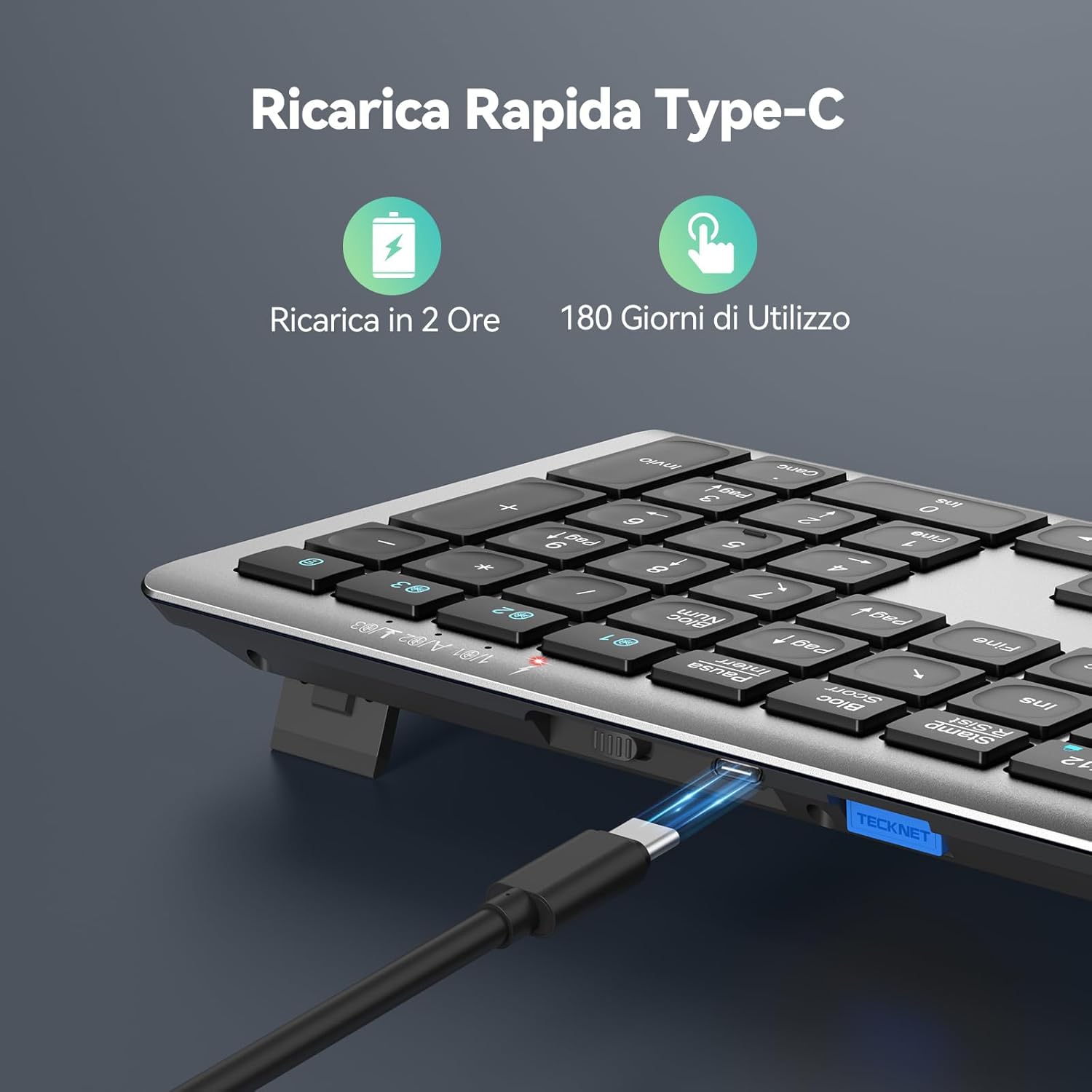 Tecknet Tastiera Wireless Bluetooth Full-Size, Layout Italiano - immagine 3