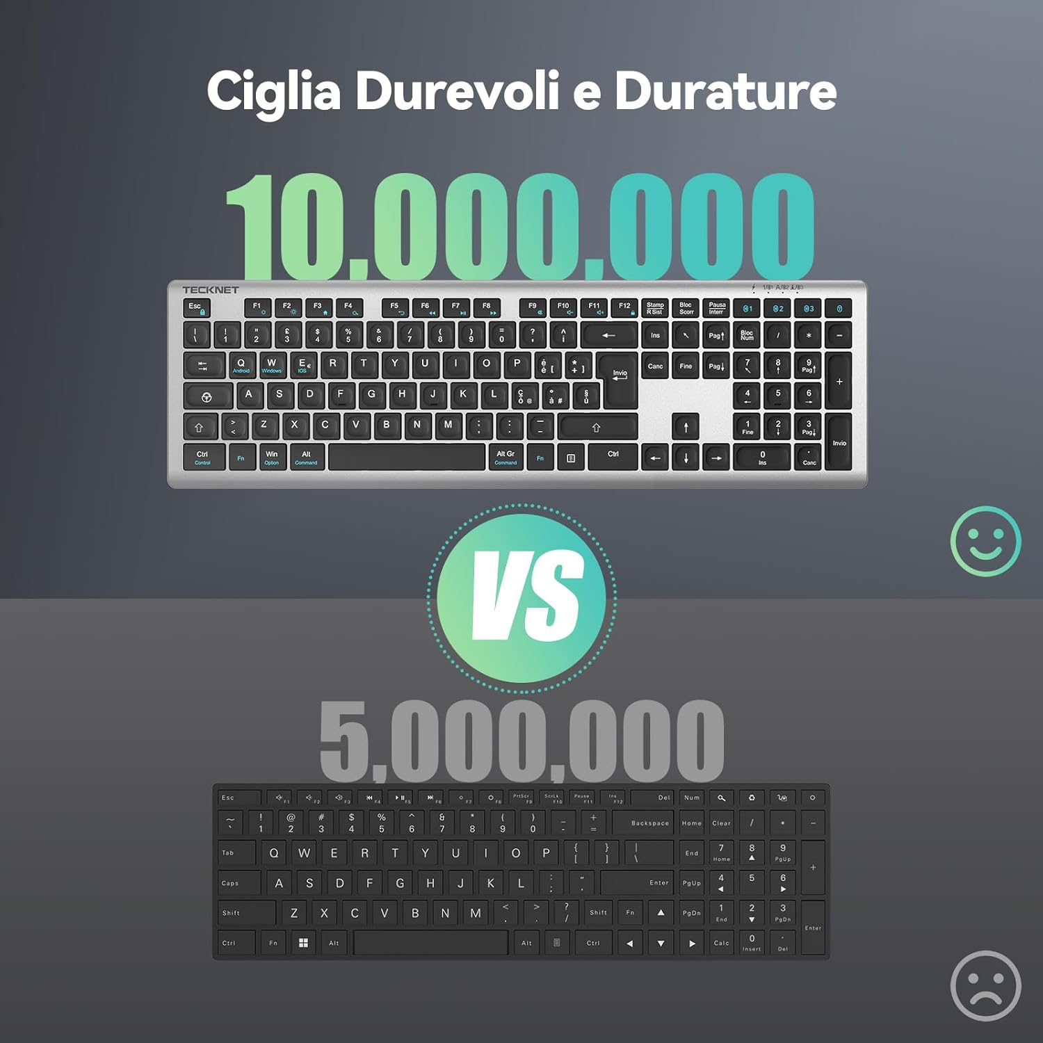 Tecknet Tastiera Wireless Bluetooth Full-Size, Layout Italiano - immagine 5