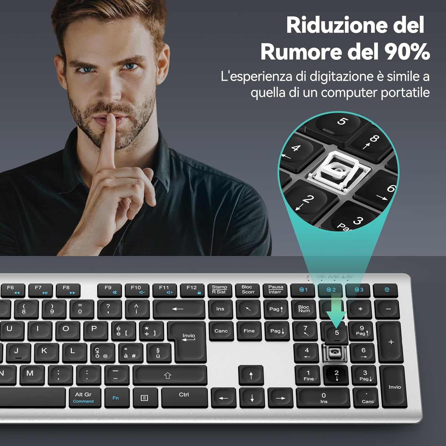 Tecknet Tastiera Wireless Bluetooth Full-Size, Layout Italiano - immagine 6