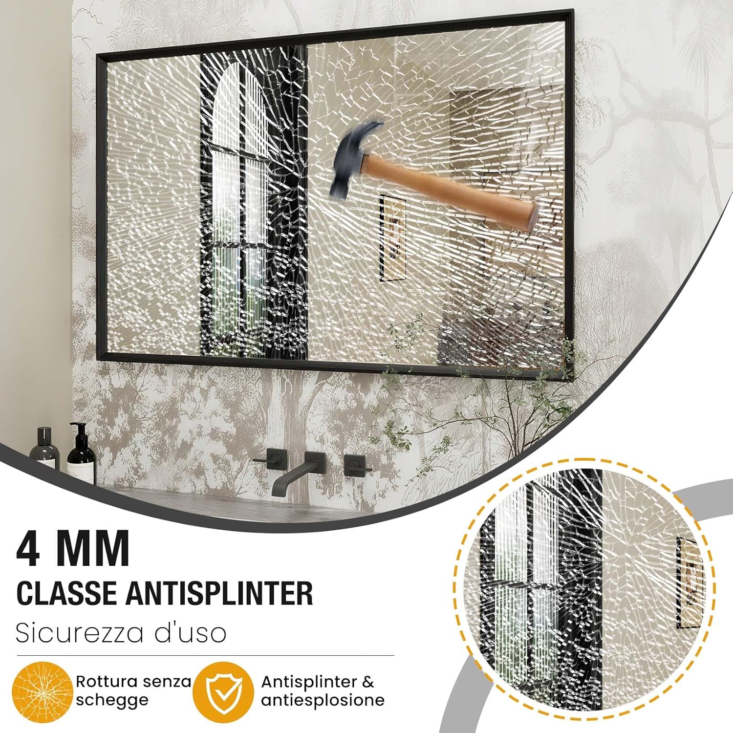 Weer Specchio da Bagno Rettangolare 60x90cm, Nero - immagine 2