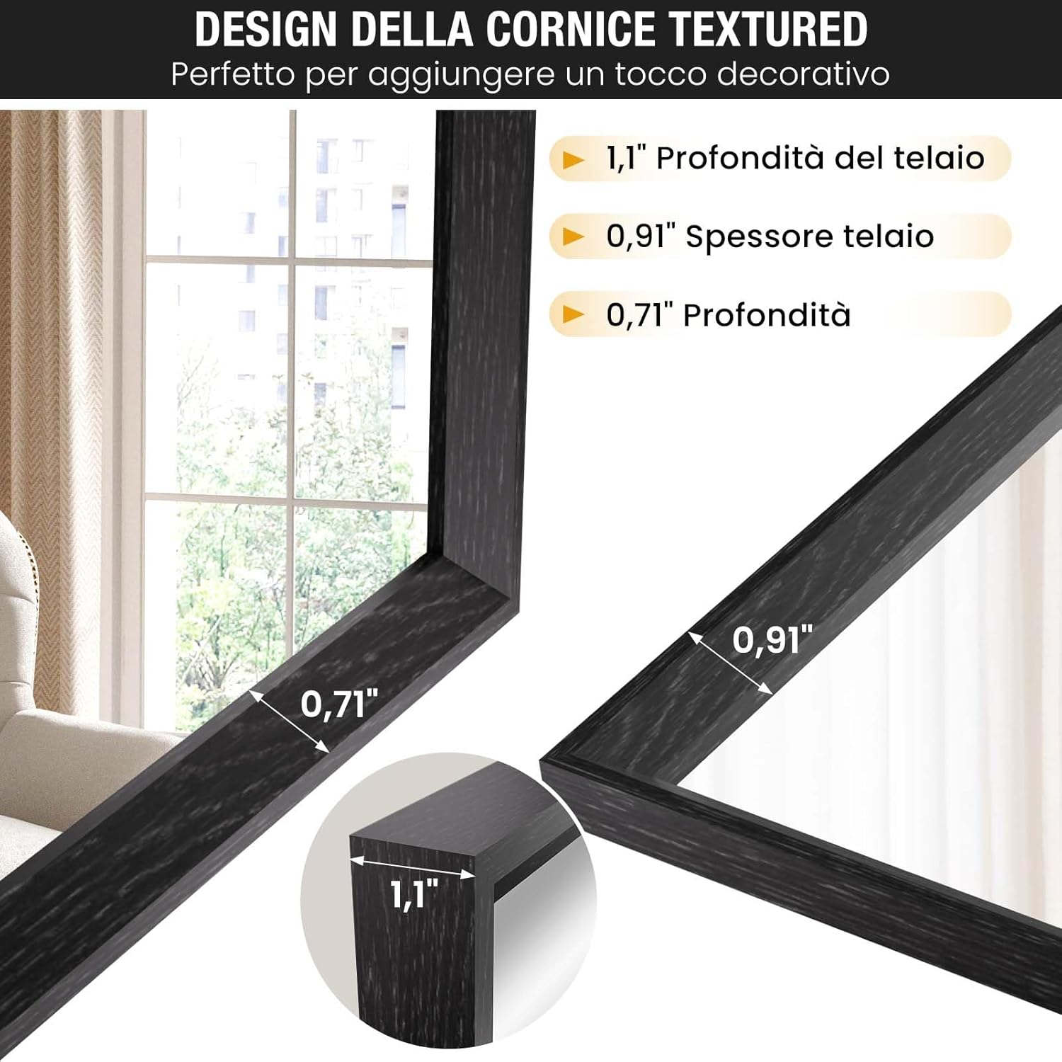 Weer Specchio da Bagno Rettangolare 60x90cm, Nero - immagine 5