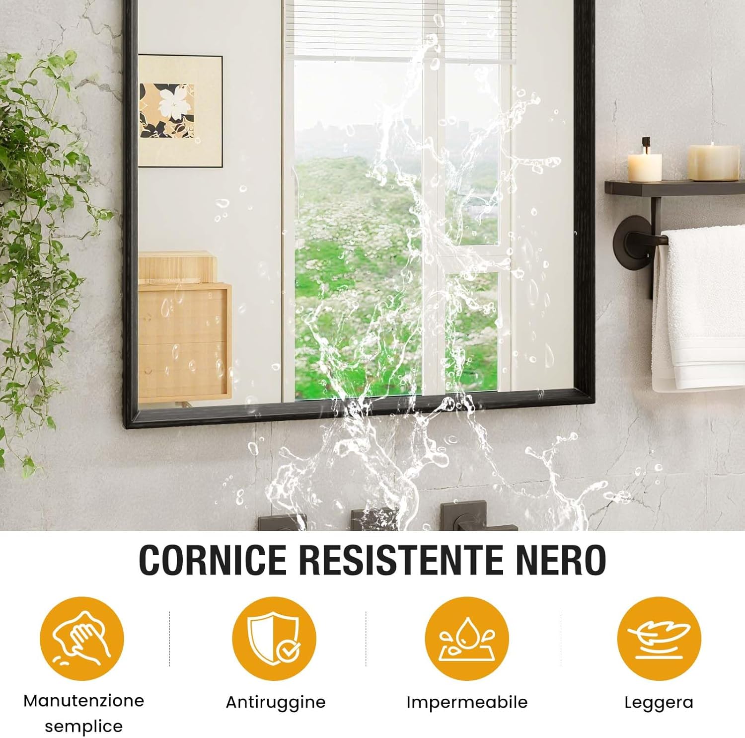 Weer Specchio da Bagno Rettangolare 60x90cm, Nero - immagine 6