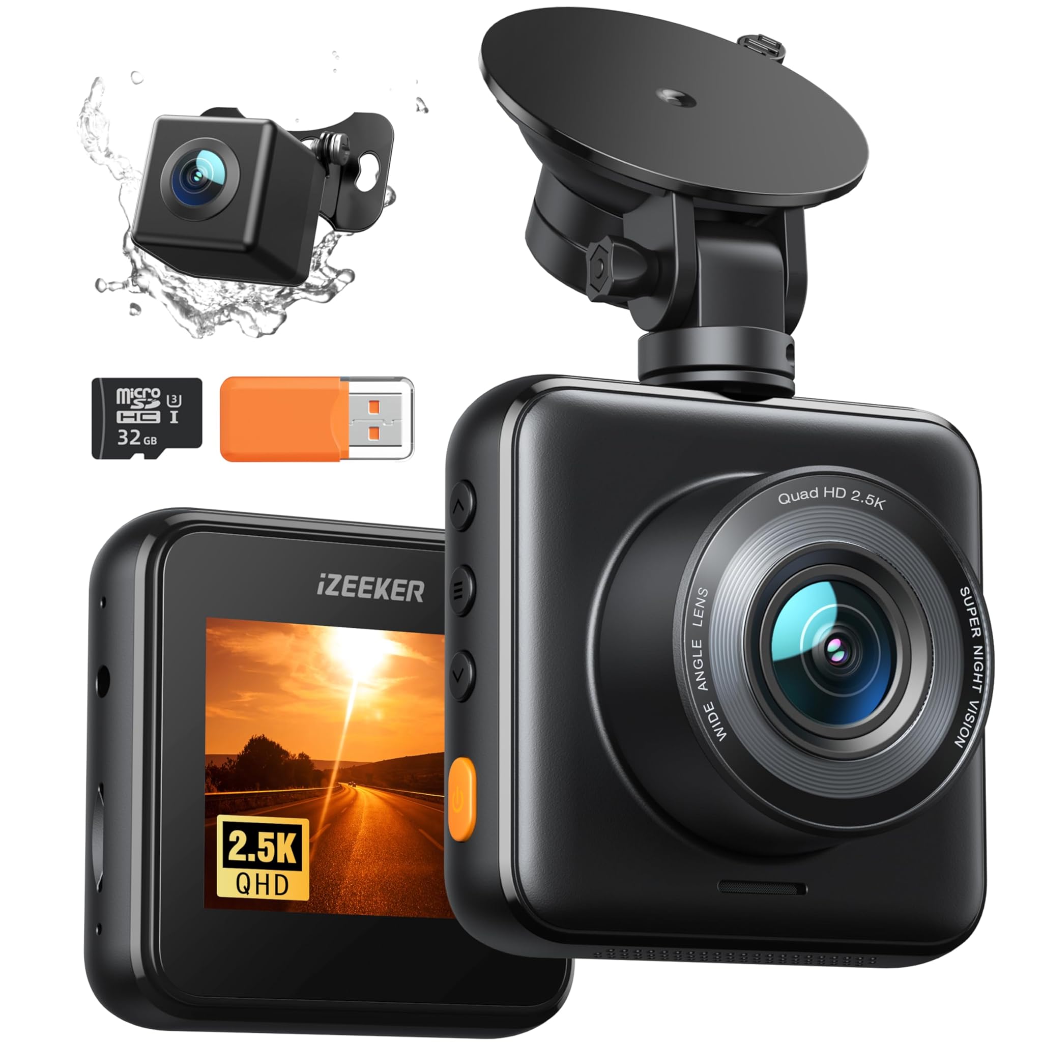 Izeeker 2.5K Dash Cam Anteriore e Posteriore con SD