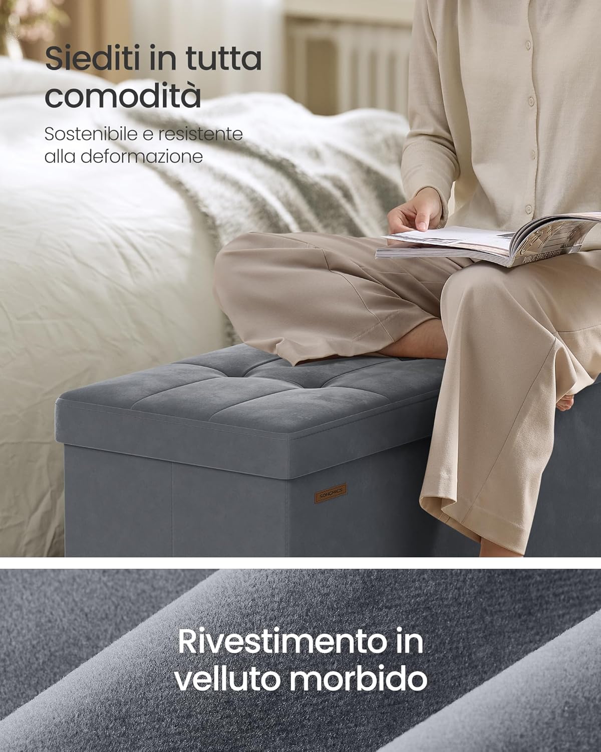 Songmics Pouf Contenitore Pieghevole 112L, Grigio Ardesia - immagine 4