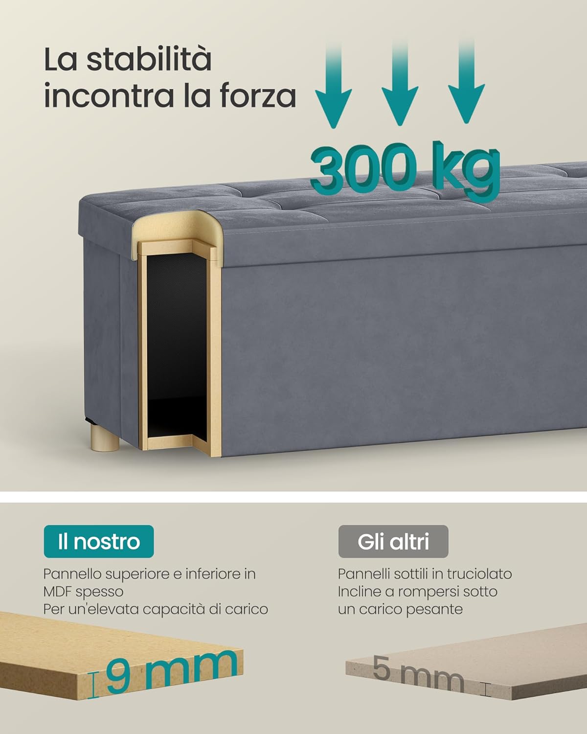 Songmics Pouf Contenitore Pieghevole 112L, Grigio Ardesia - immagine 5