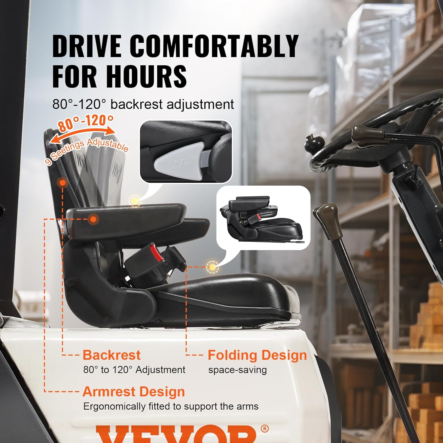 Vevor Sedile Universale Pieghevole per Carrello Elevatore - immagine 3