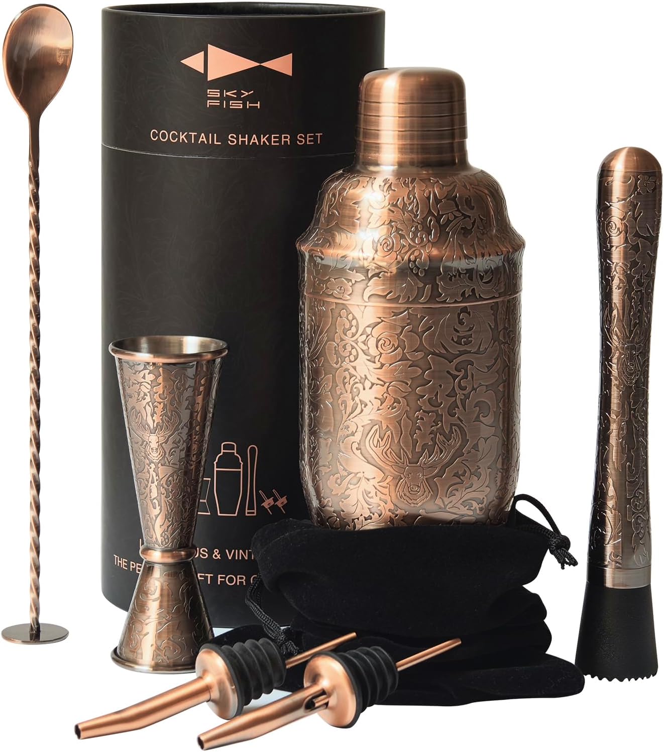 Sky Fish Set Shaker per Cocktail 6 Pezzi Rame Anticato - immagine 1