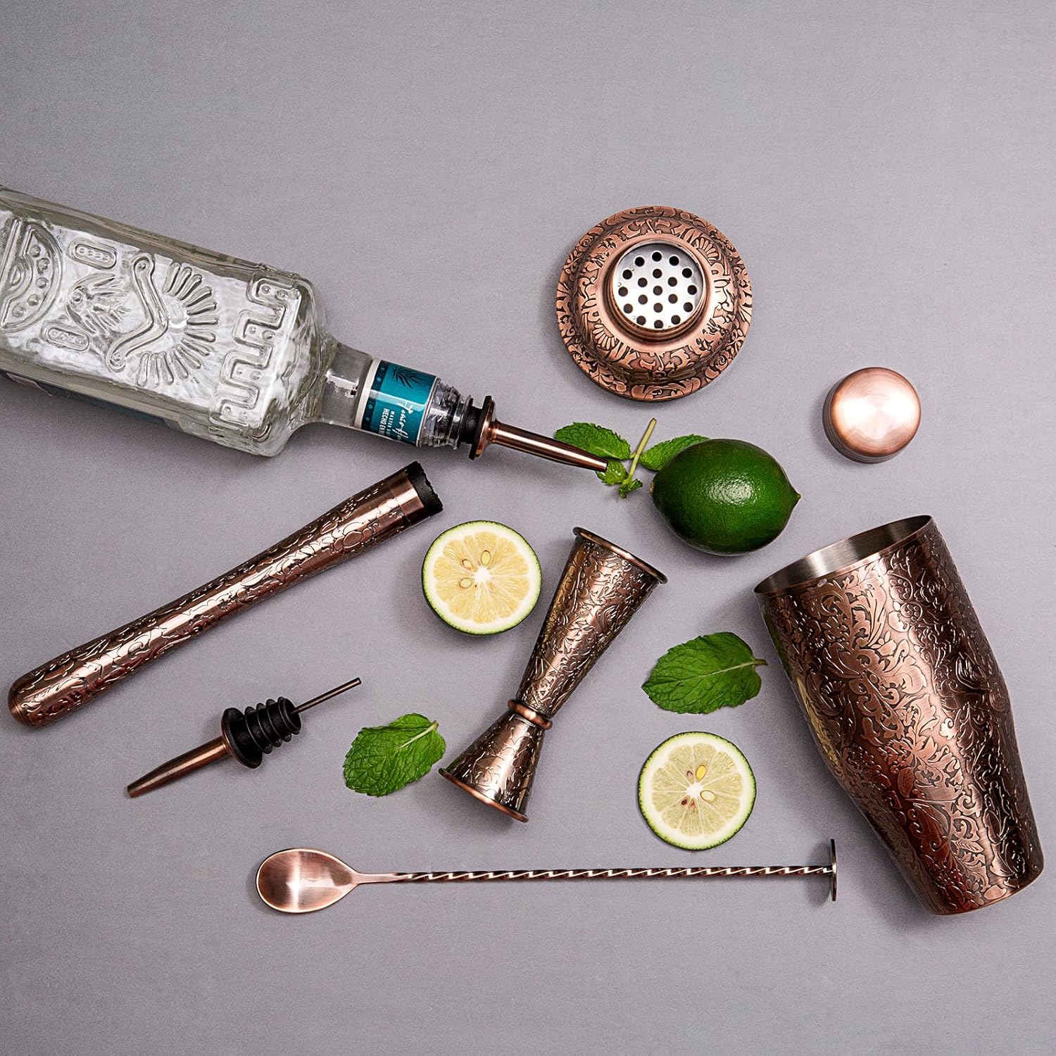 Sky Fish Set Shaker per Cocktail 6 Pezzi Rame Anticato - immagine 4