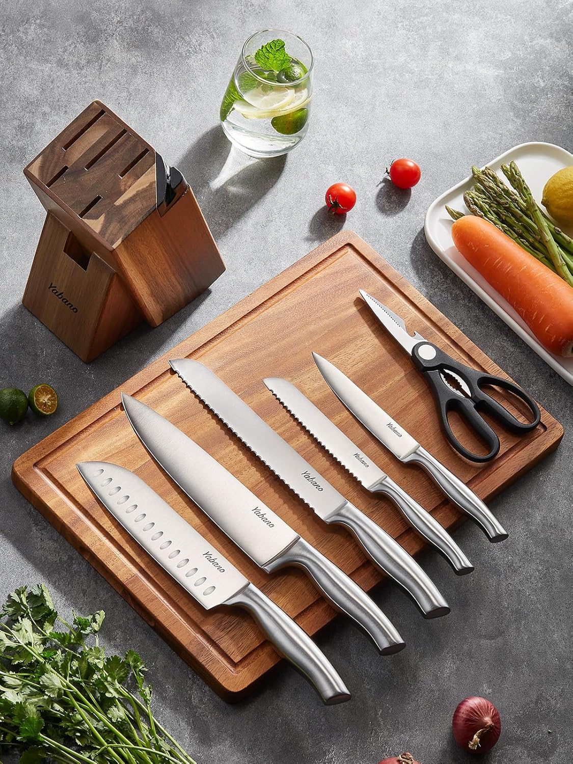 Set Coltelli da Cucina con Ceppo 7 Pezzi, Acciaio Inox - immagine 6